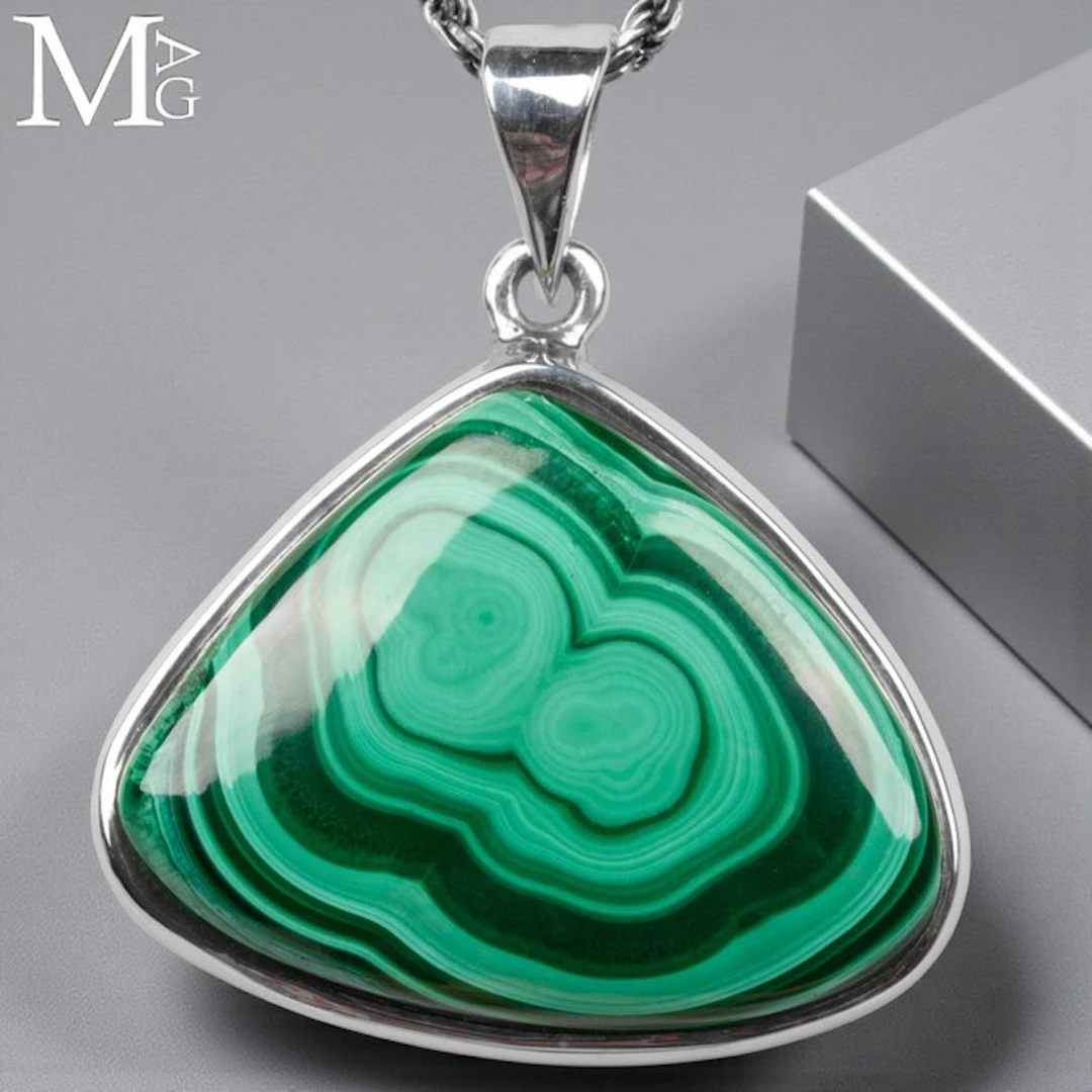 Sterling Silver Pendant with Unique Malachite Gem...