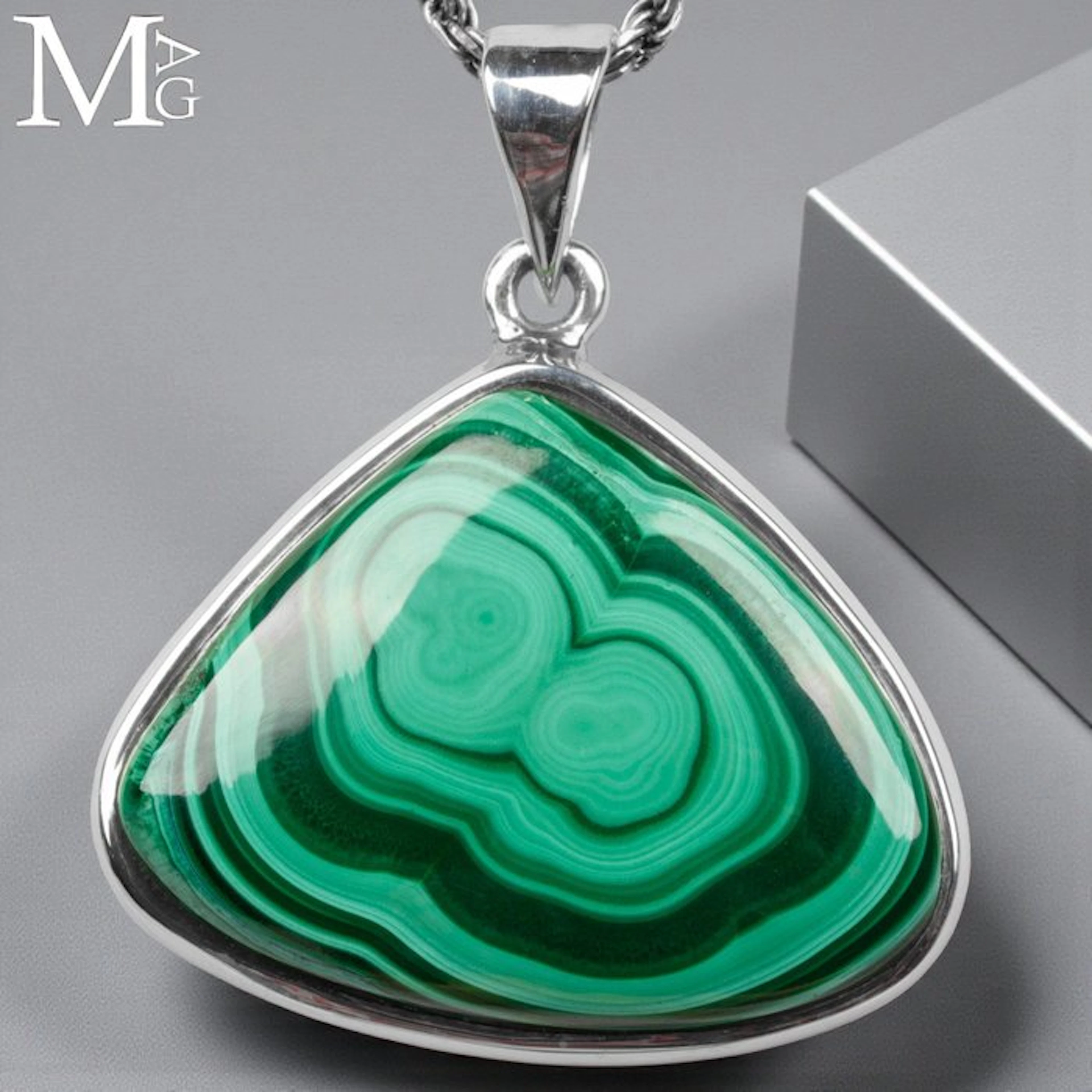 Sterling Silver Pendant with Unique Malachite Gem...