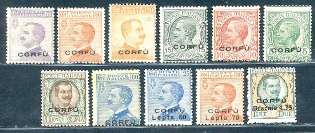 Corfu 1923 - Vittorio Emanuele III, two complete series, ten values - 1/8+12/14
