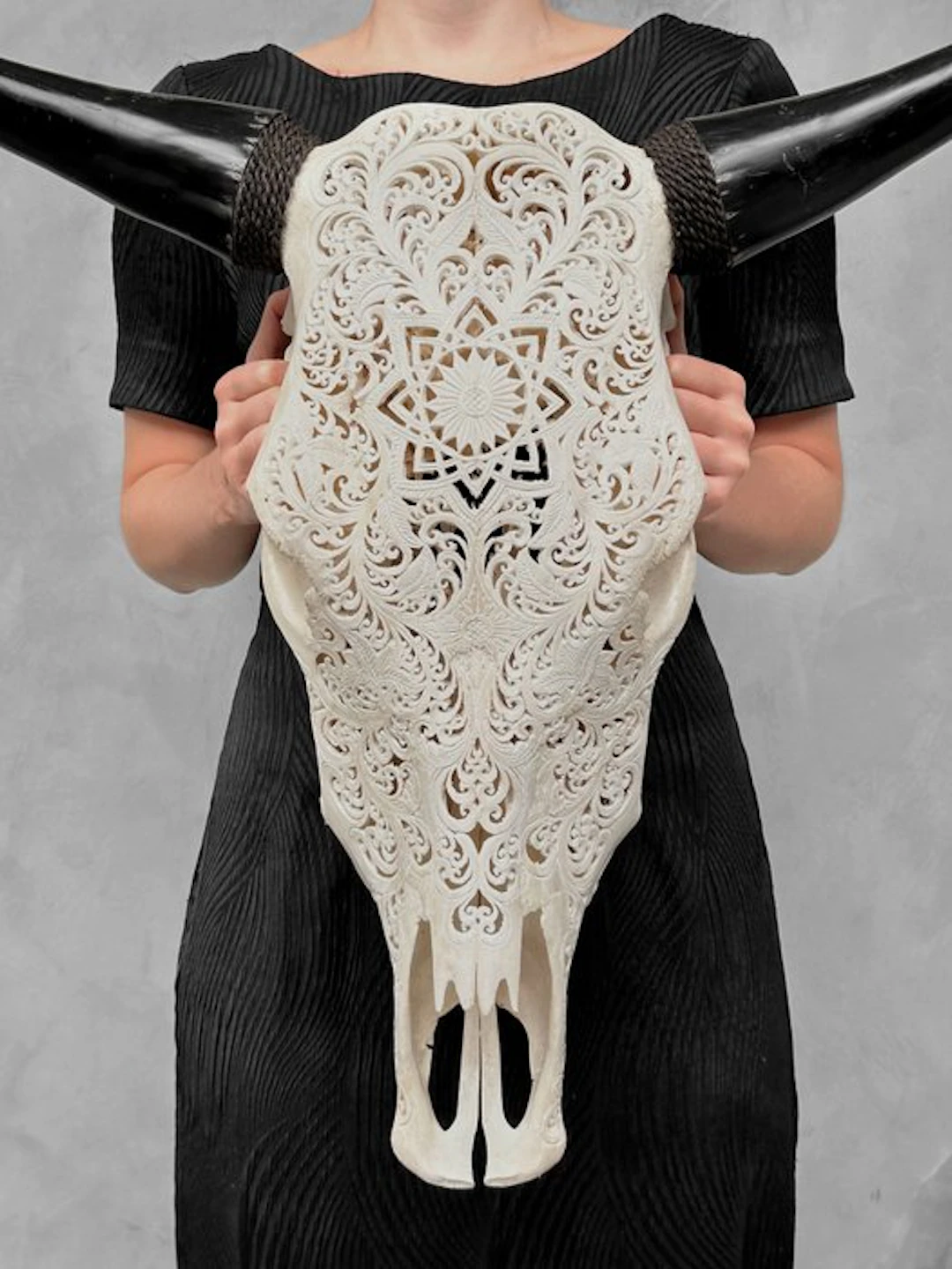 NO RESERVE PRICE - Authentic Large White Carved Bull...
