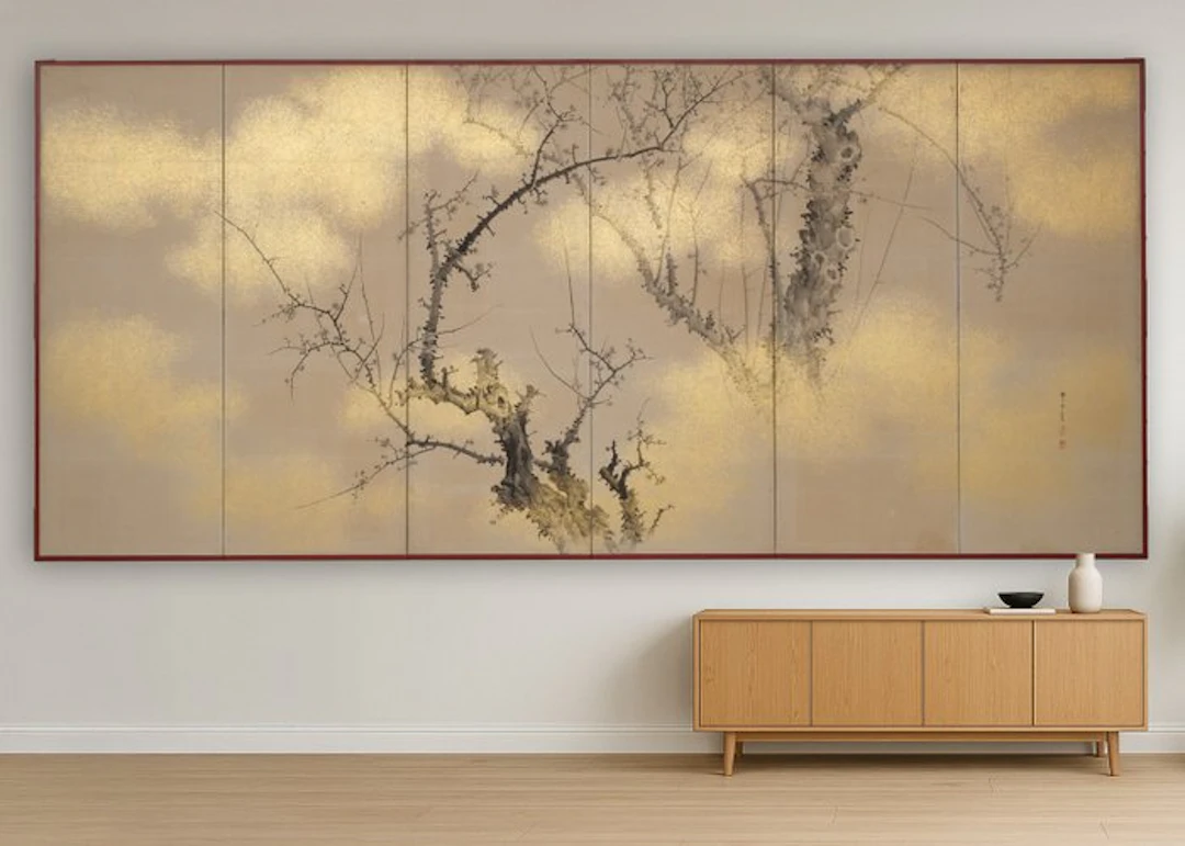 Folding screen with plum blossom tree - Paper