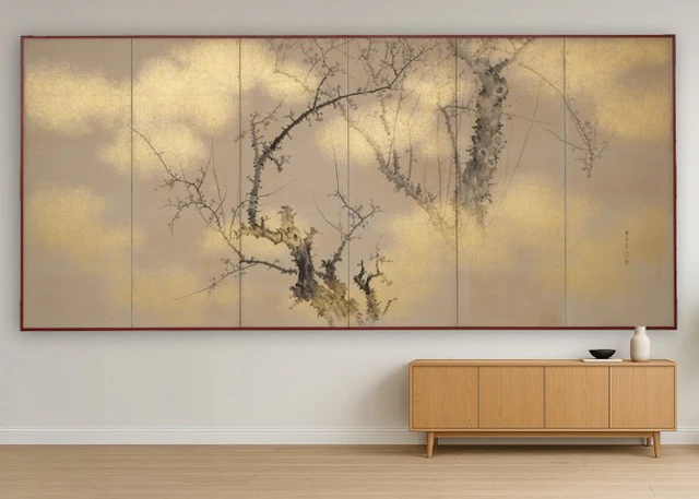 Folding screen with plum blossom tree - Paper