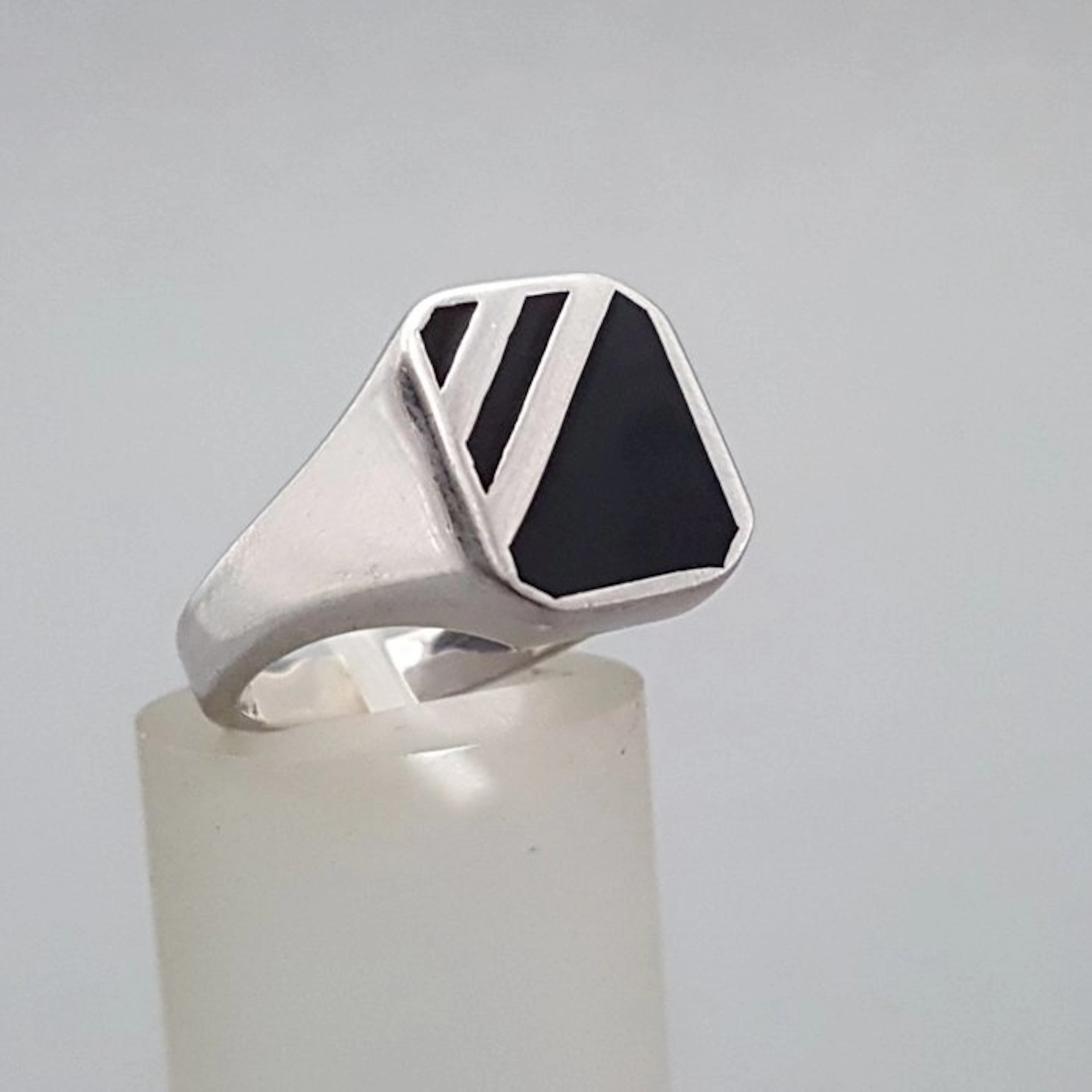 Silver, Art Deco, Onyx - Ring