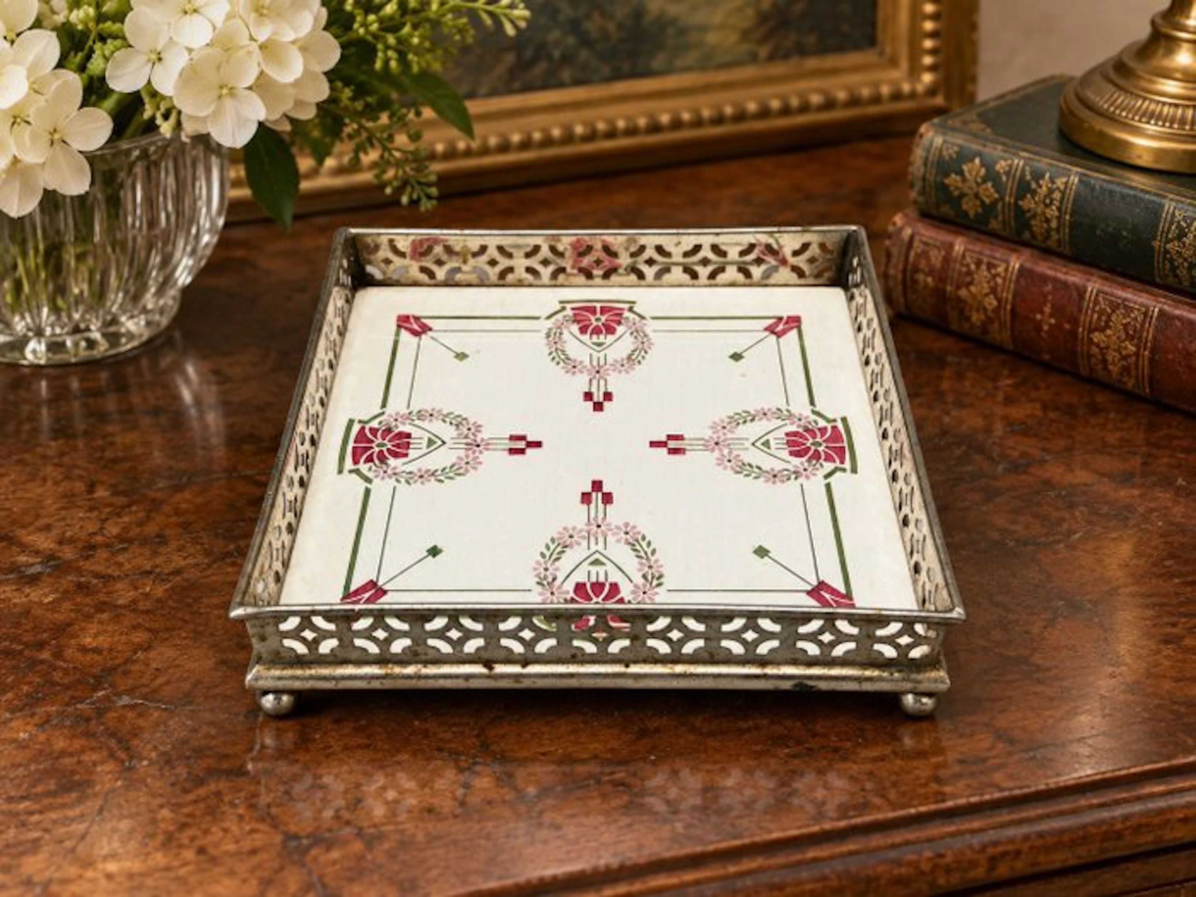 Salver - Metal, Ceramic - Art Deco tray