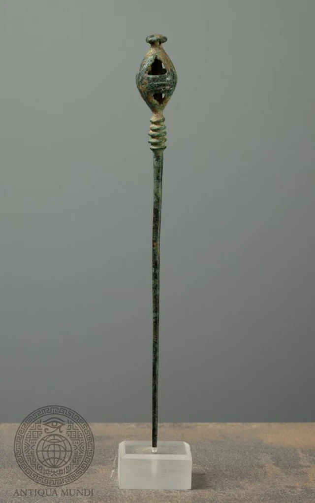 Western Asiatic Bronze Ornamental Pin with Openwork...