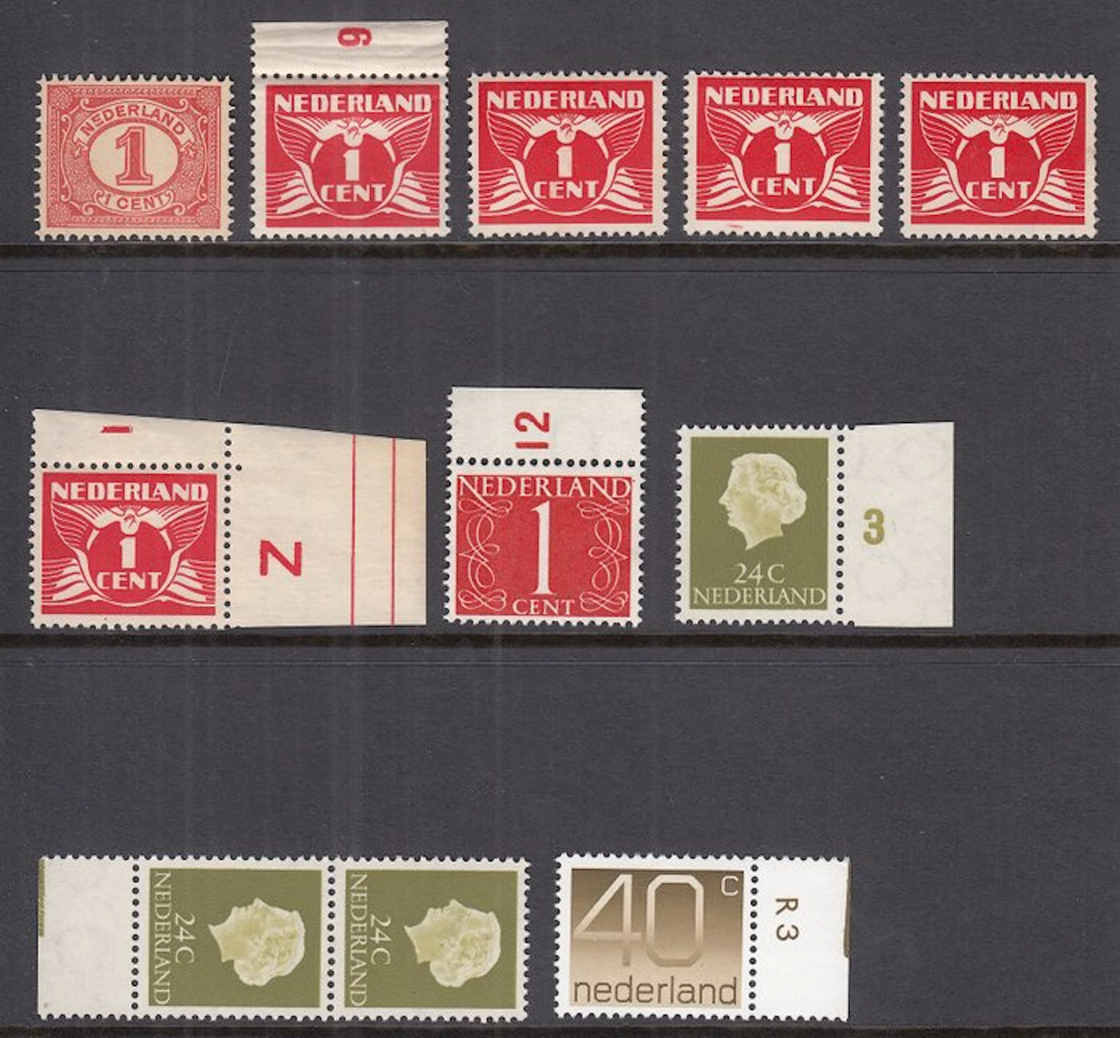 Netherlands 1899/1976 - Selection of ten plate faults