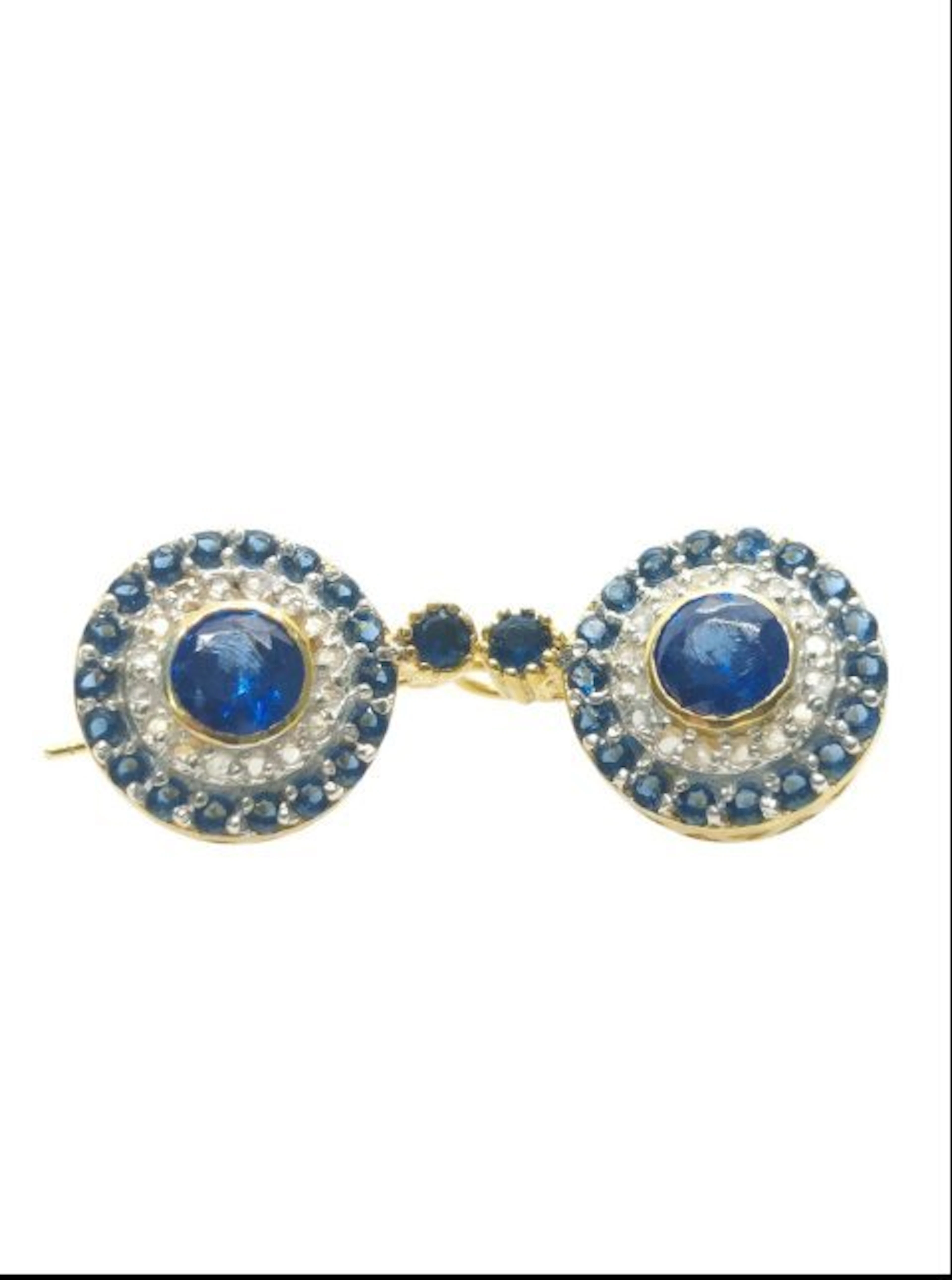 No reserve price - Earrings - 9 kt. Yellow gold - 1.60ct. tw. Sapphire