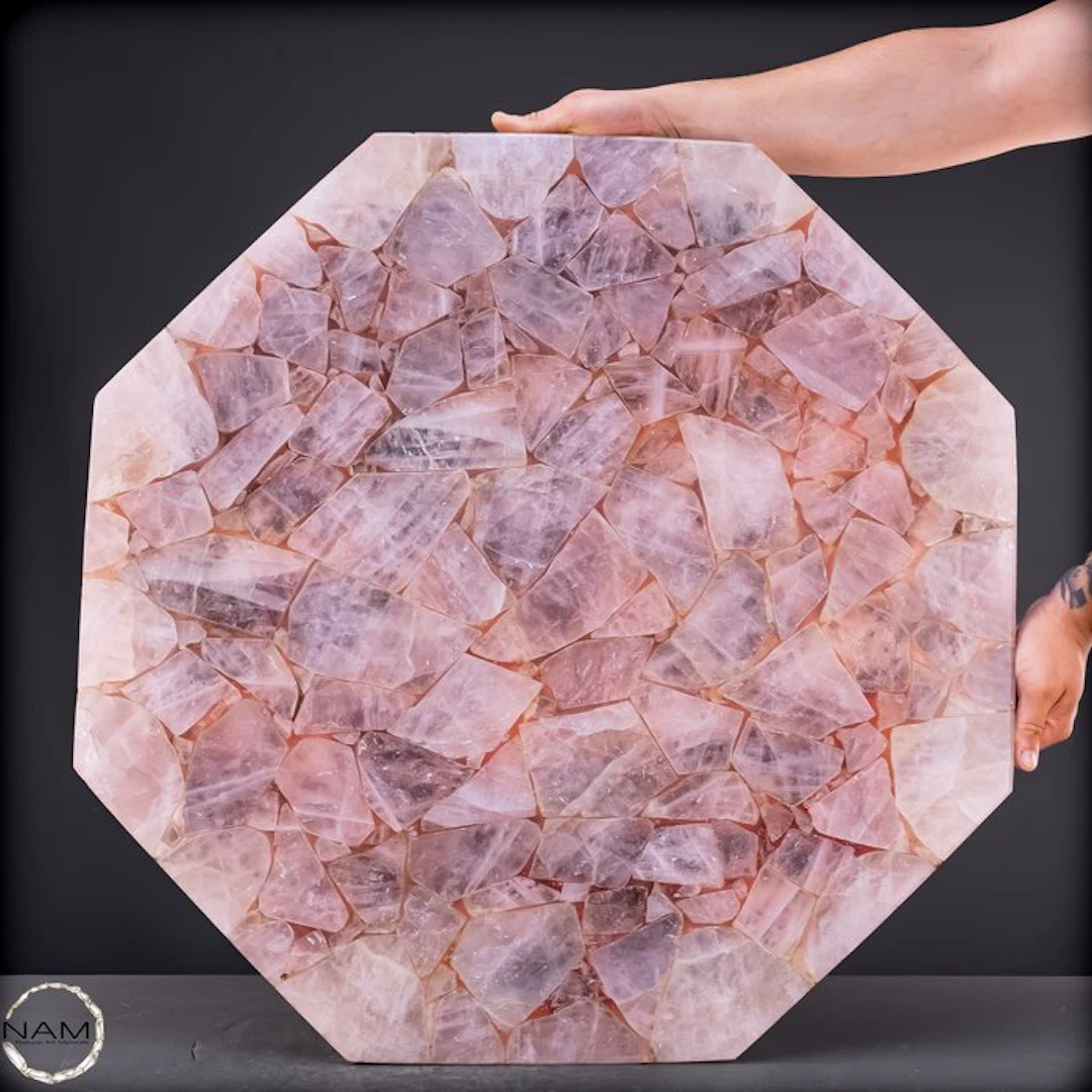 Rose quartz tabletop – a massive one-of-a-kind slab made from real rose quartz