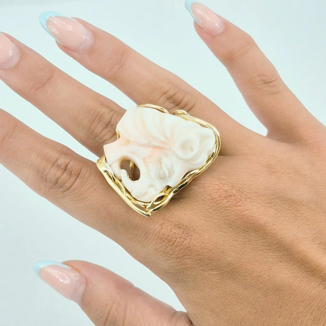 Coral - Silver, Gold-plated - Ring - PINK CORAL