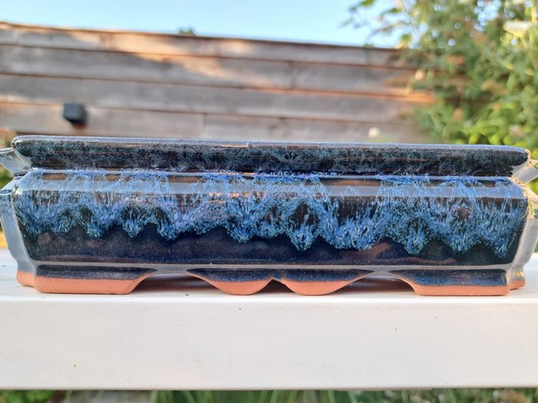 Yixing bonsai bowl - 21x16x5.5 cm - blue glazed - Height...