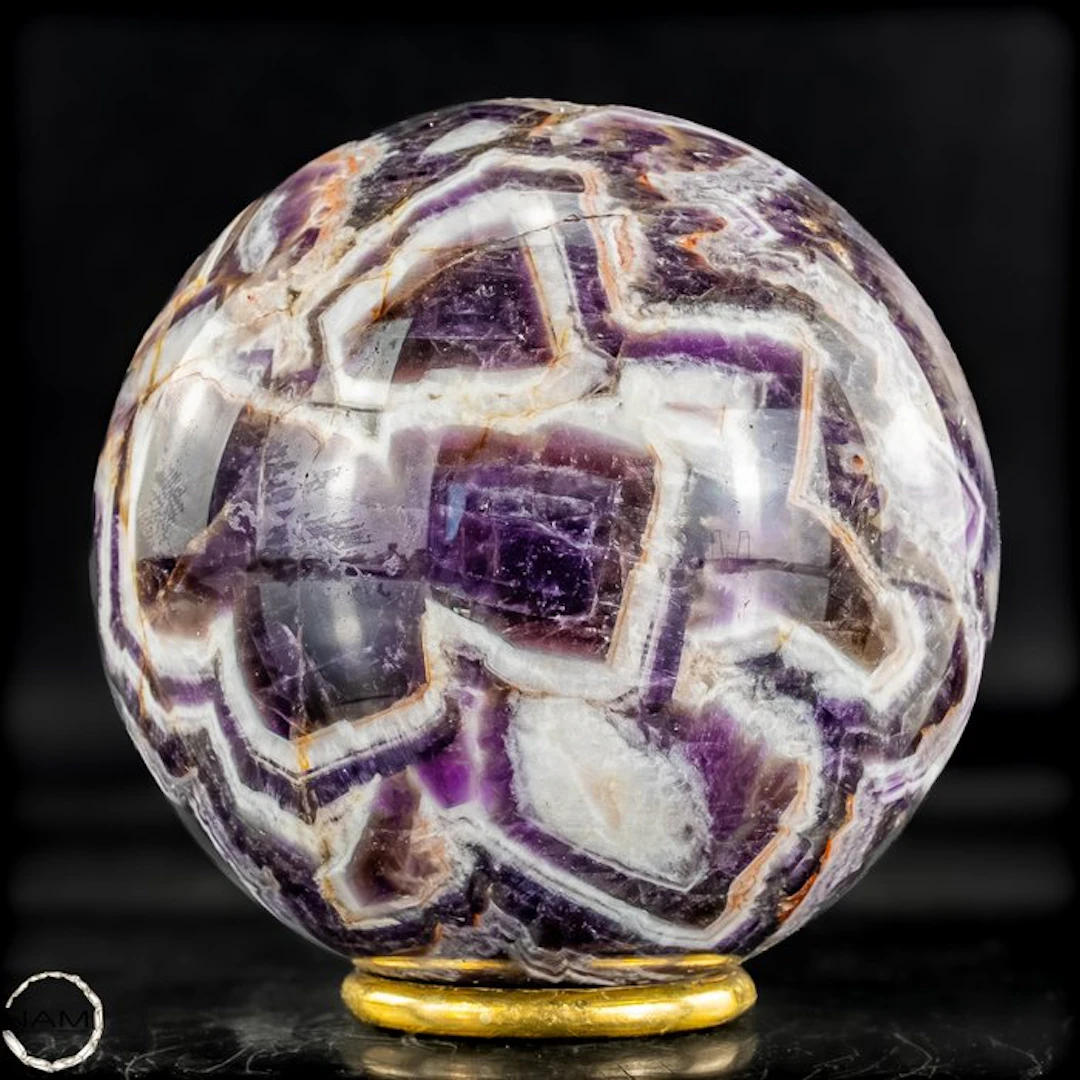 Natural Chevron Amethyst Sphere – bold purple drawing...