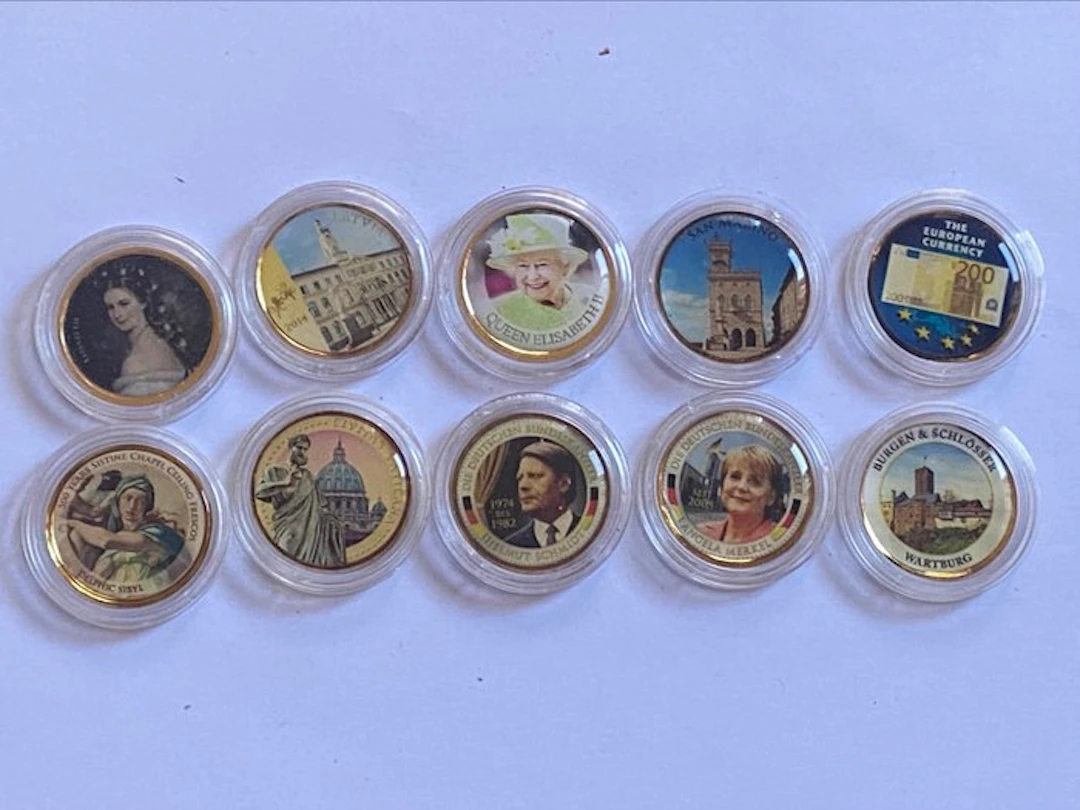 Europe. 2 Euro ND (10 monnaies avec sticker couleur) (No reserve price)