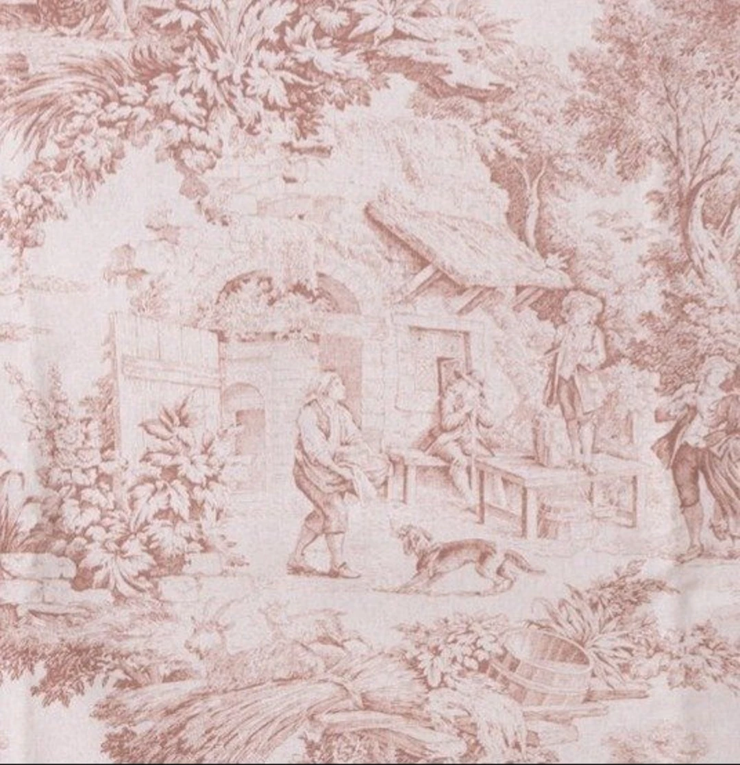 AA078 - Rare Toile de Jouy - Antique Pink - Textile - 300 cm - 290 cm