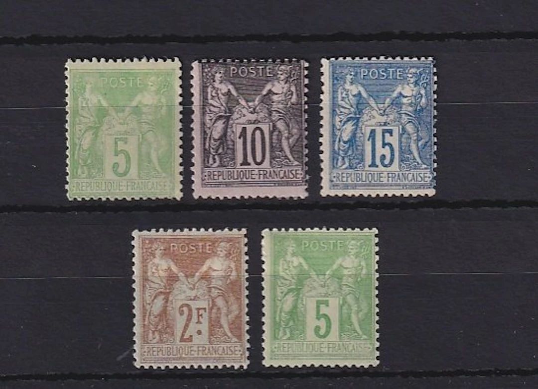 France 1898/1900 - sage type I et II, superbe collection - Yvert n°102 à 106
