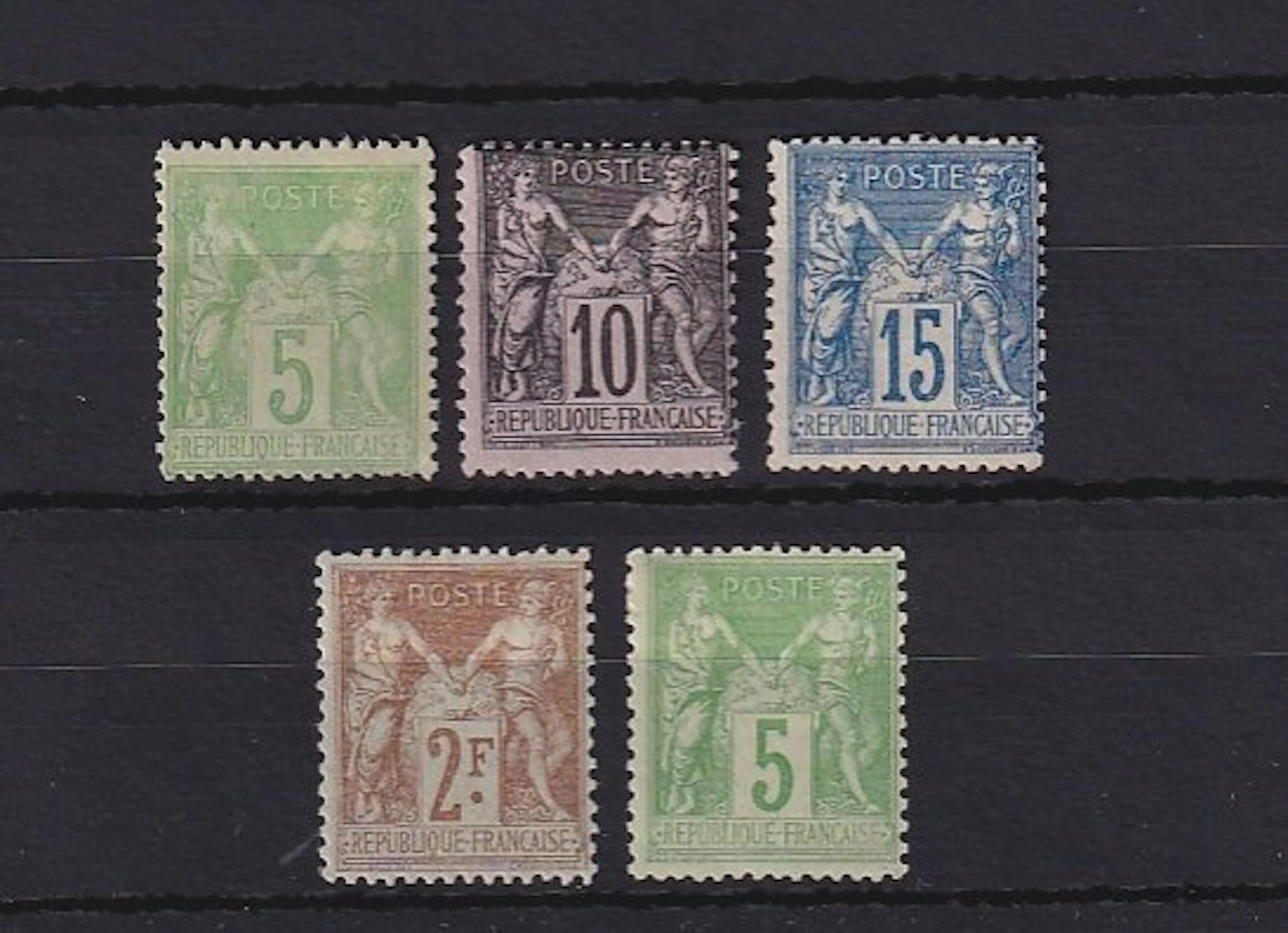France 1898/1900 - sage type I et II, superbe collection - Yvert n°102 à 106