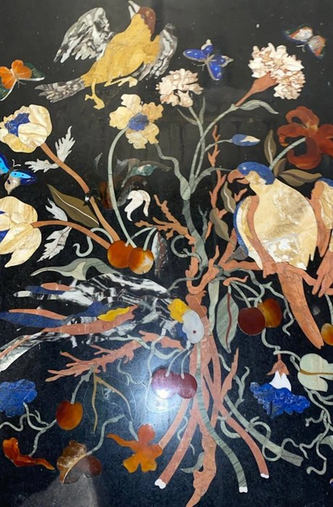 Figure - Panneau pietra dura oiseaux et papillons - Stone, Marble, Agate, Lapis