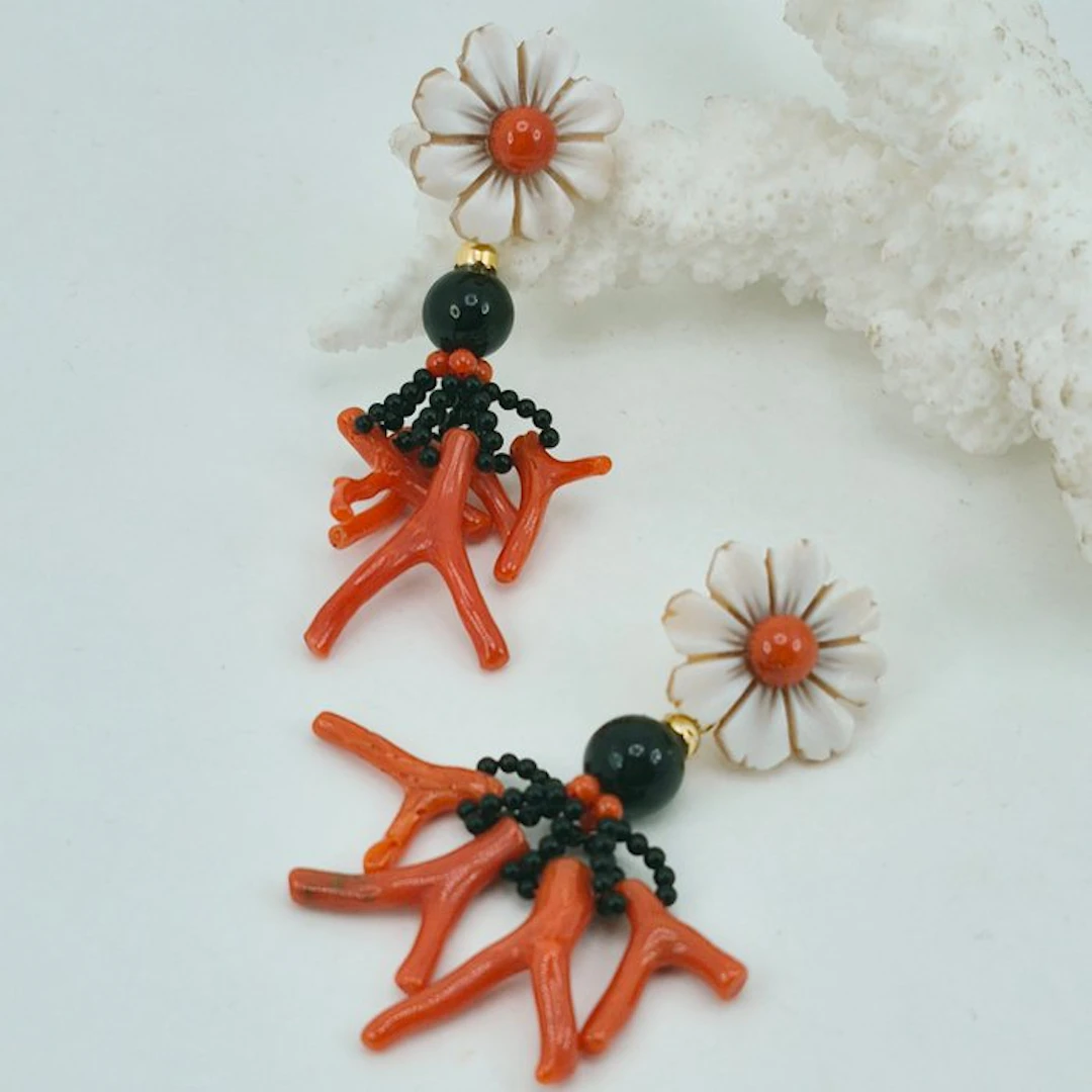 Coral - Silver, Gold-plated, No Reserve - Earrings - CORALLO MEDITERRANEO