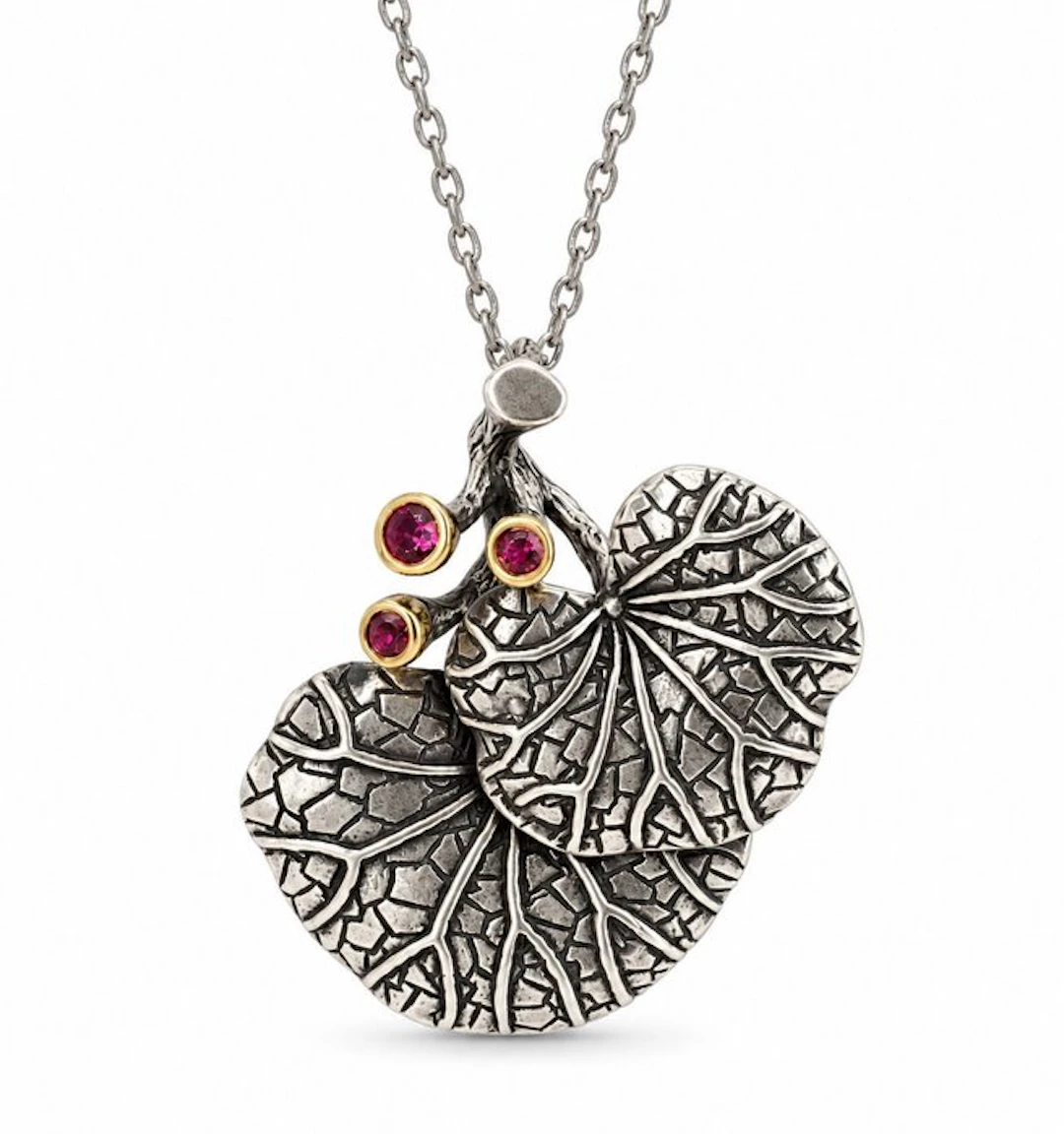 No reserve price - Necklace Gold-plated, Silver Ruby - Exclusive edition
