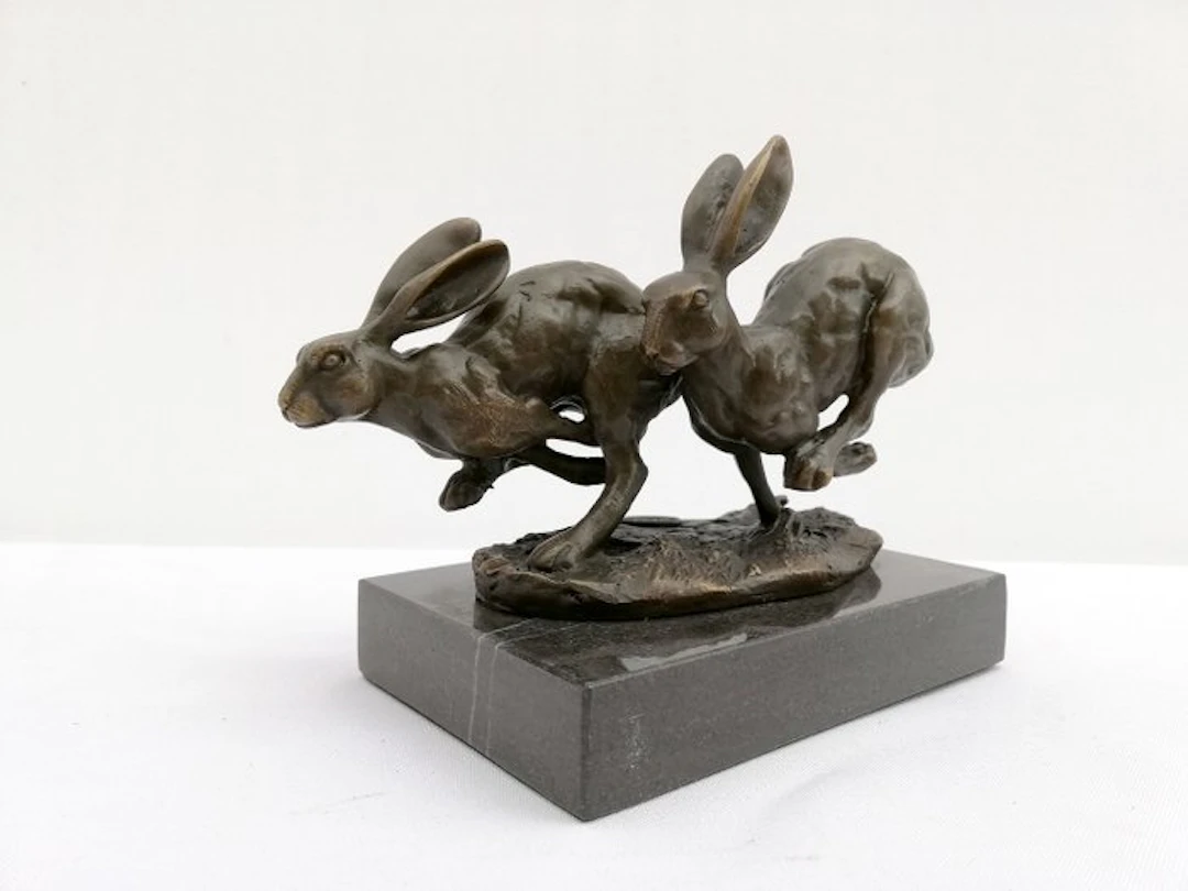 Figure - Running hares - Bronze, Marble