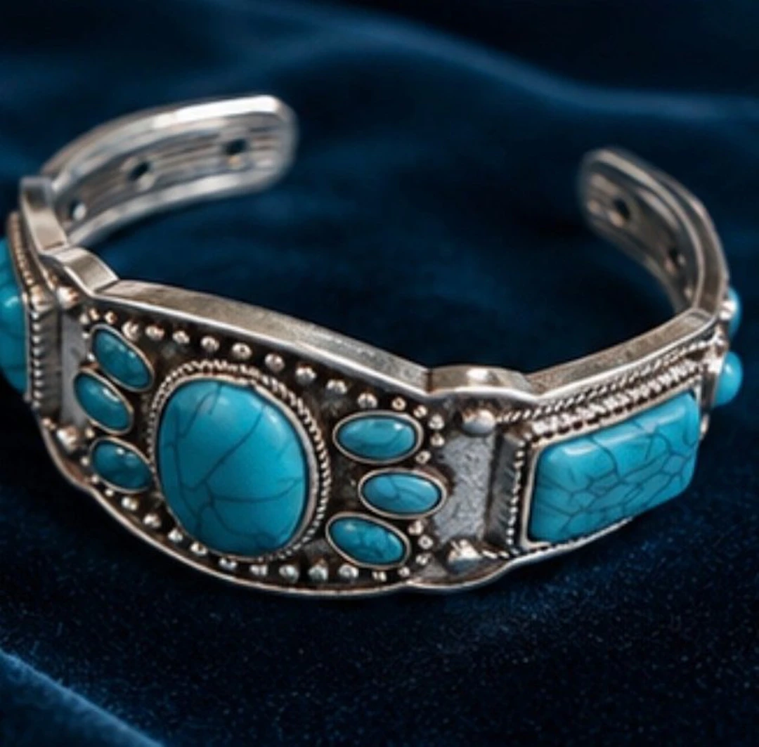 Vintage Silverplated Turquoise Cuff Bracelet - Bracelet