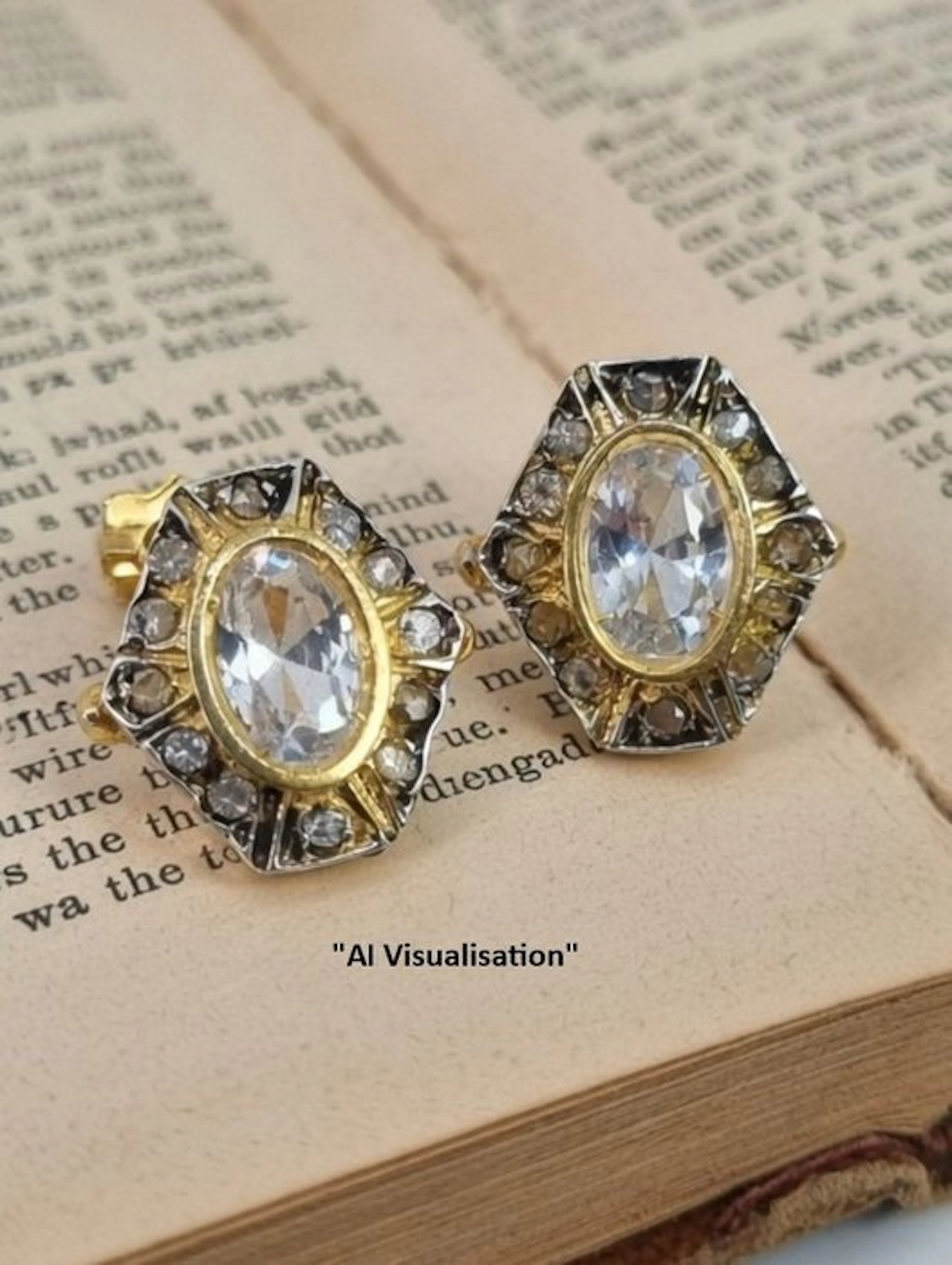 No reserve price - Earrings - 9 kt. Silver, Yellow gold Aquamarine - Diamond