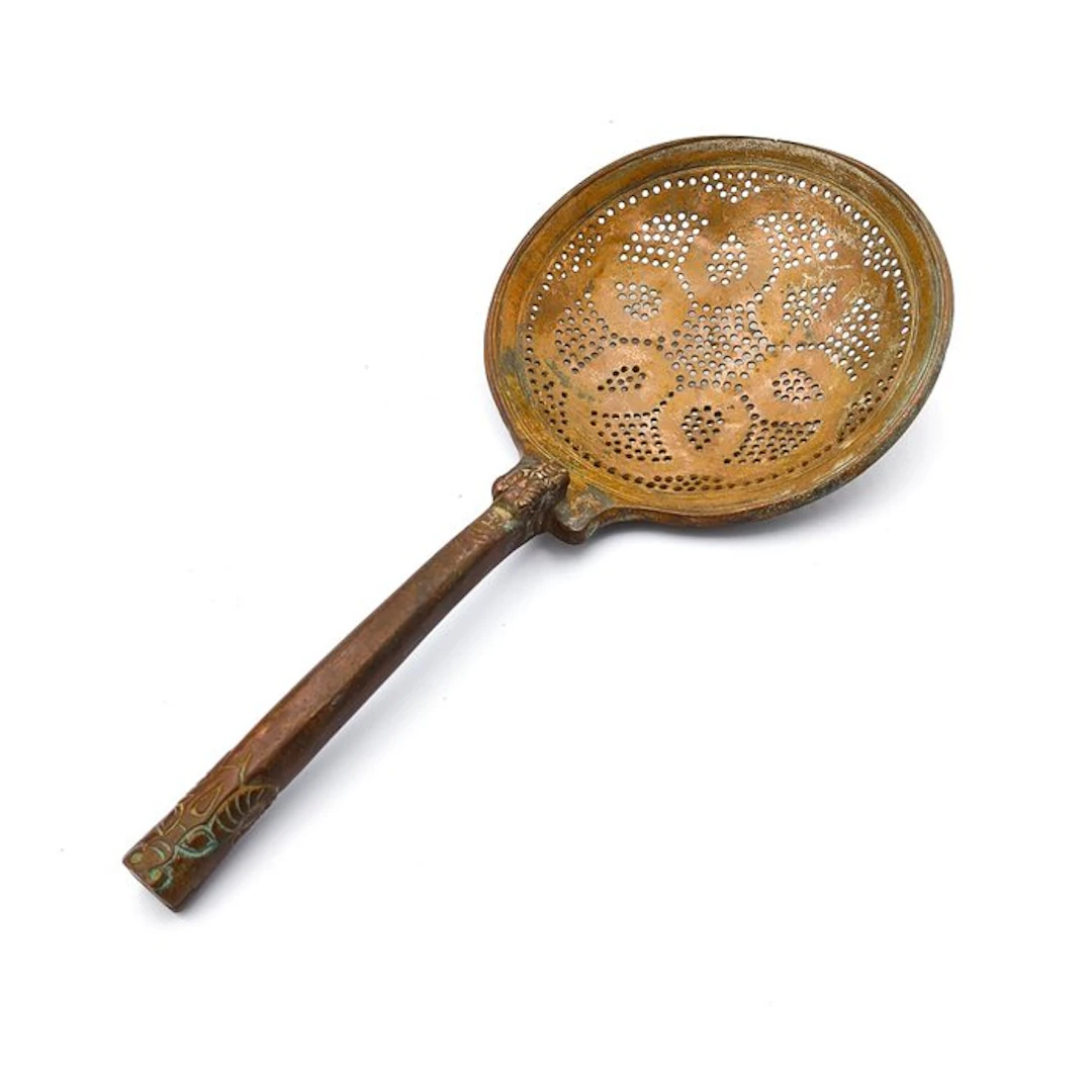 Western Asiatic Copper Tab Utensil with Ram Heads - Islamic - 280 mm