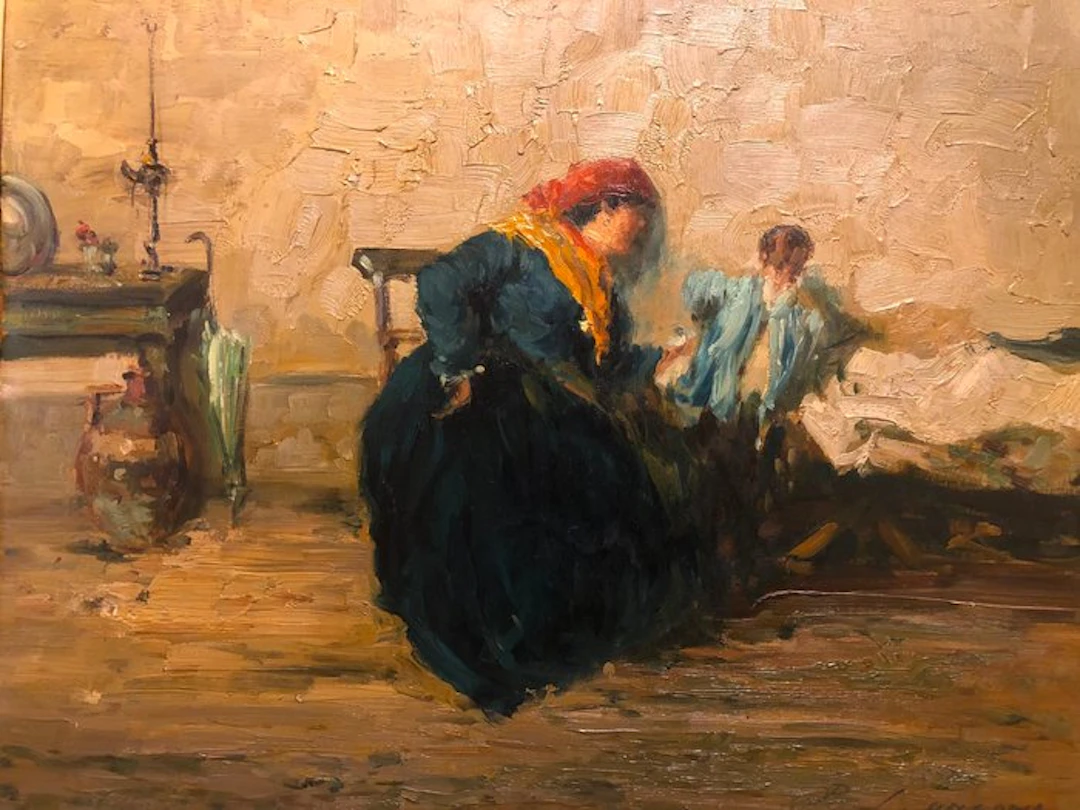 Baldassarre Longoni (1876-1956) - Scena d’interno con figure
