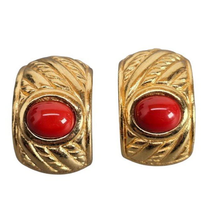 Christian Dior - Gold-plated - Earrings - Rope design Coral