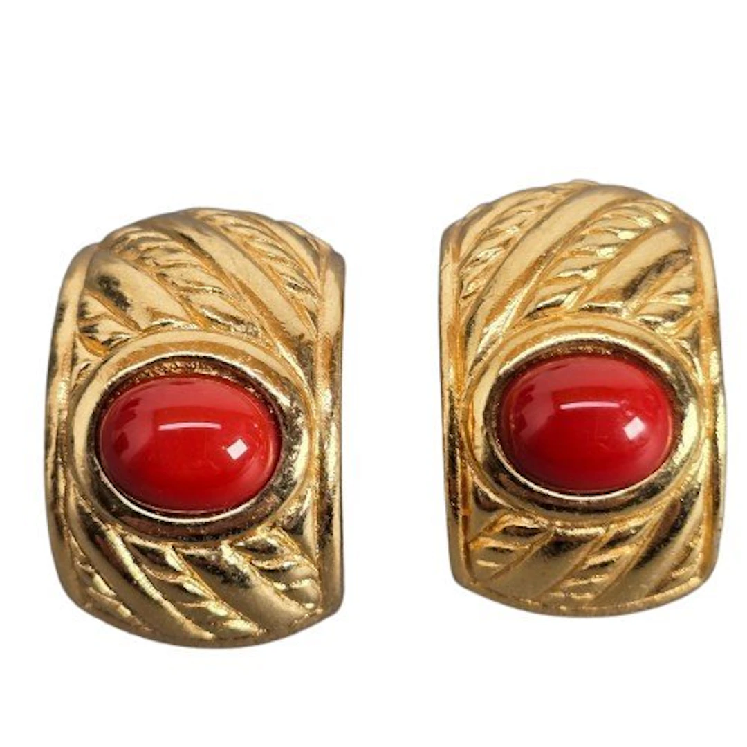 Christian Dior - Gold-plated - Earrings - Rope design Coral
