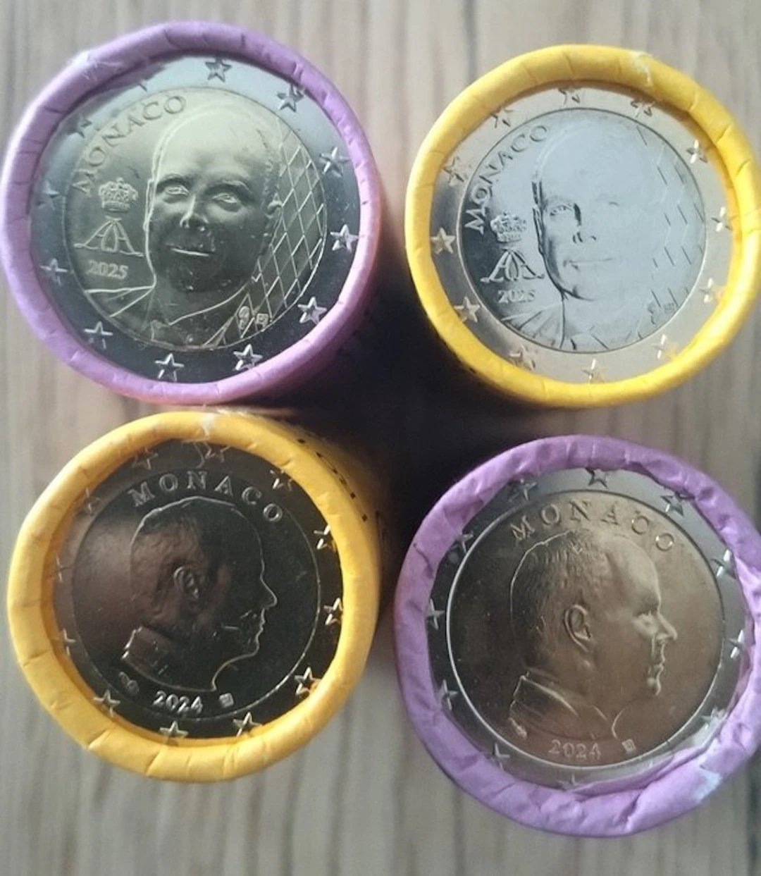 Monaco. 1 Euro / 2 Euro 2024/2025 (100 monnaies) en 4 rouleaux