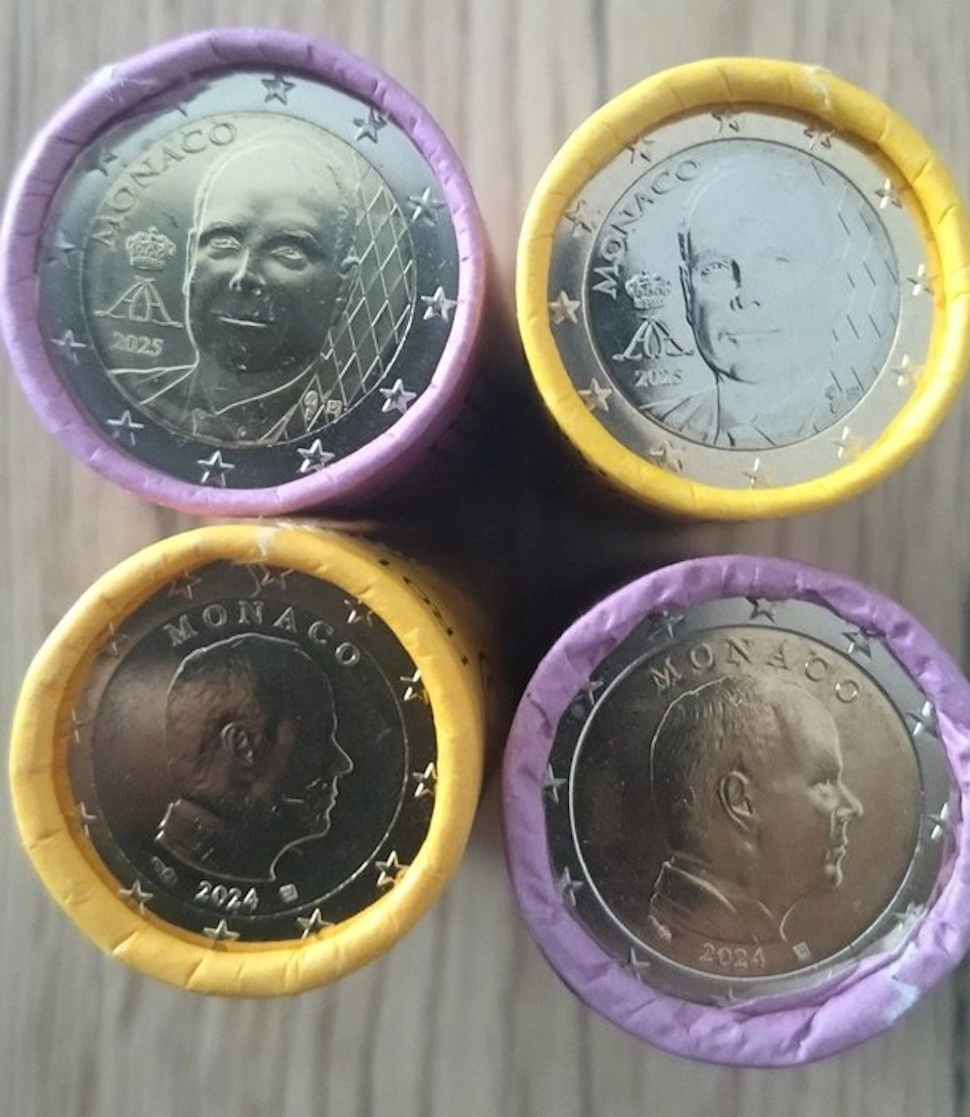 Monaco. 1 Euro / 2 Euro 2024/2025 (100 monnaies) en 4 rouleaux