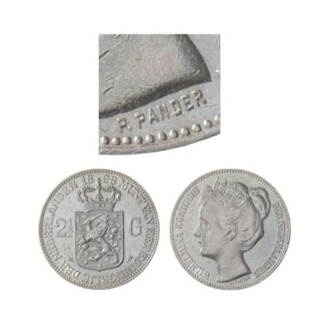 Netherlands. Wilhelmina. 2 1/2 Gulden 1898 "P.PANDER" ZELDZAAM