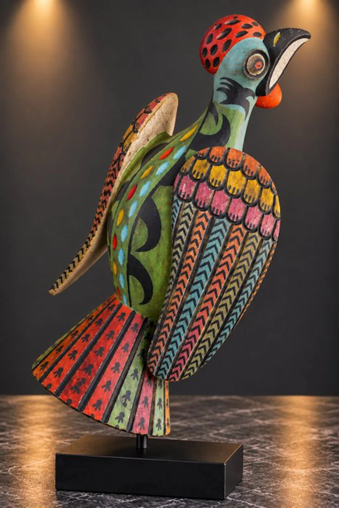 Large Bozo puppet “Rooster” in polychrome wood – Sogobo...