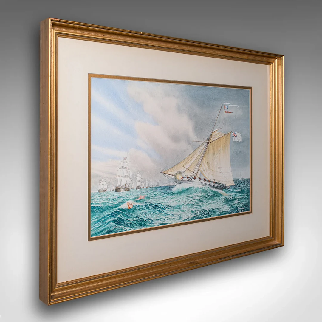 Vintage Maritime Painting, English, Framed Watercolour, Nautical Art