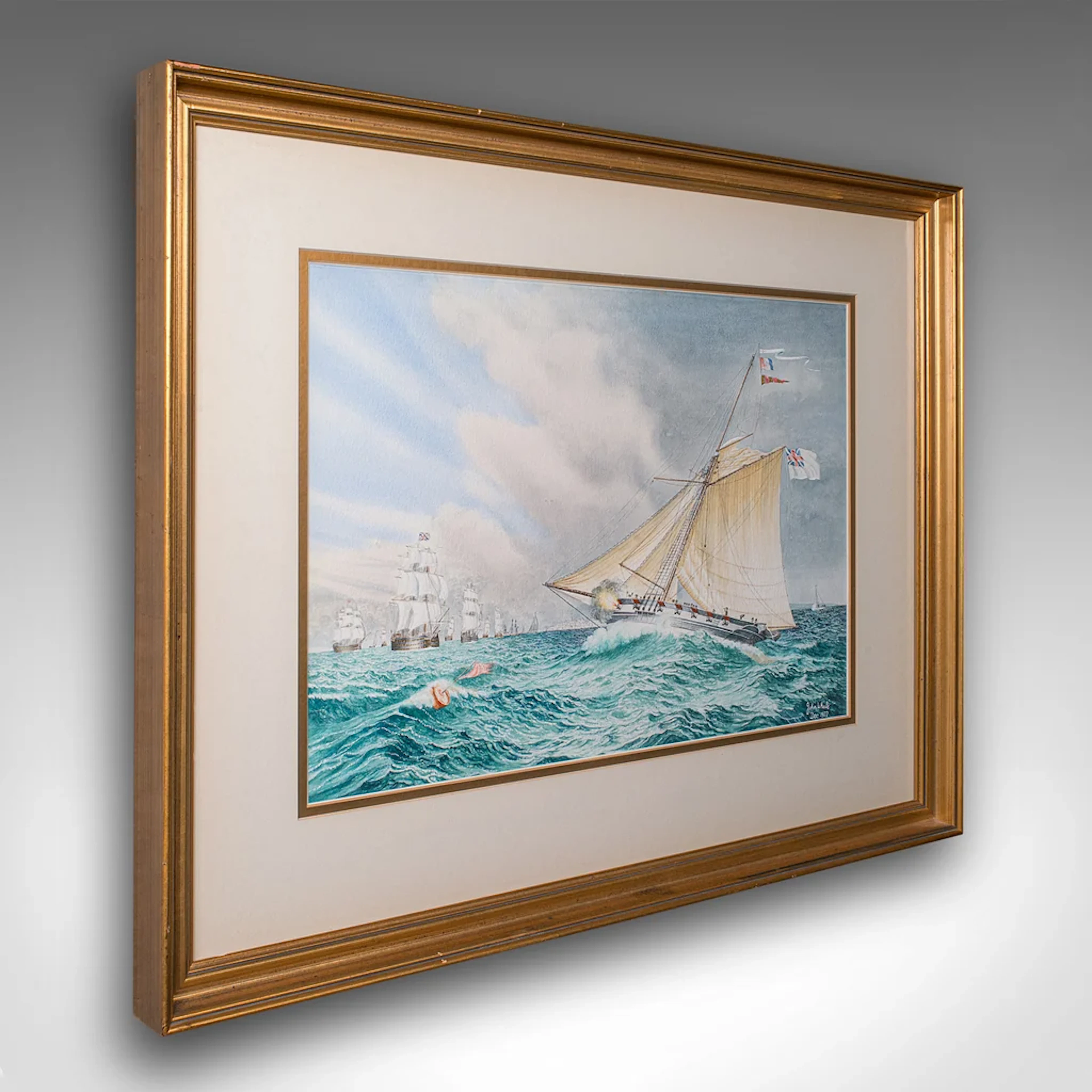Vintage Maritime Painting, English, Framed Watercolour, Nautical Art