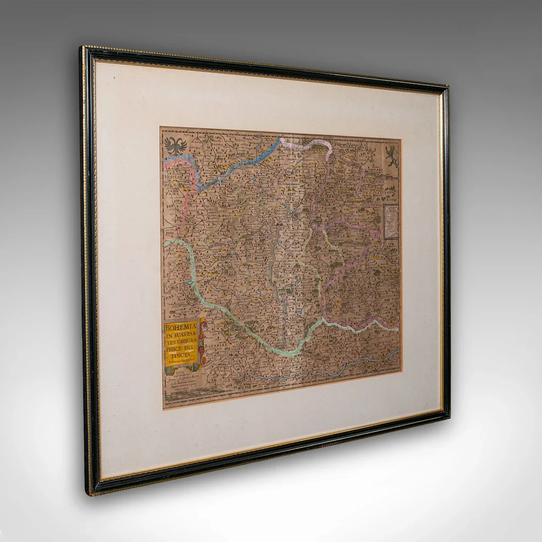 Antique Map of Bohemia, Dutch, Framed Cartography, Johannes Janssonius, C.1630
