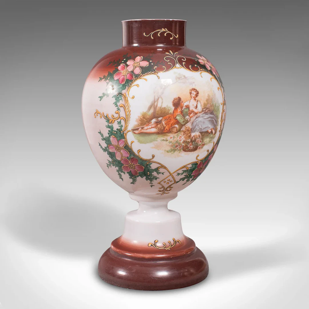 Antique Decorative Flower Vase, Continental, Milk Glass, Baluster