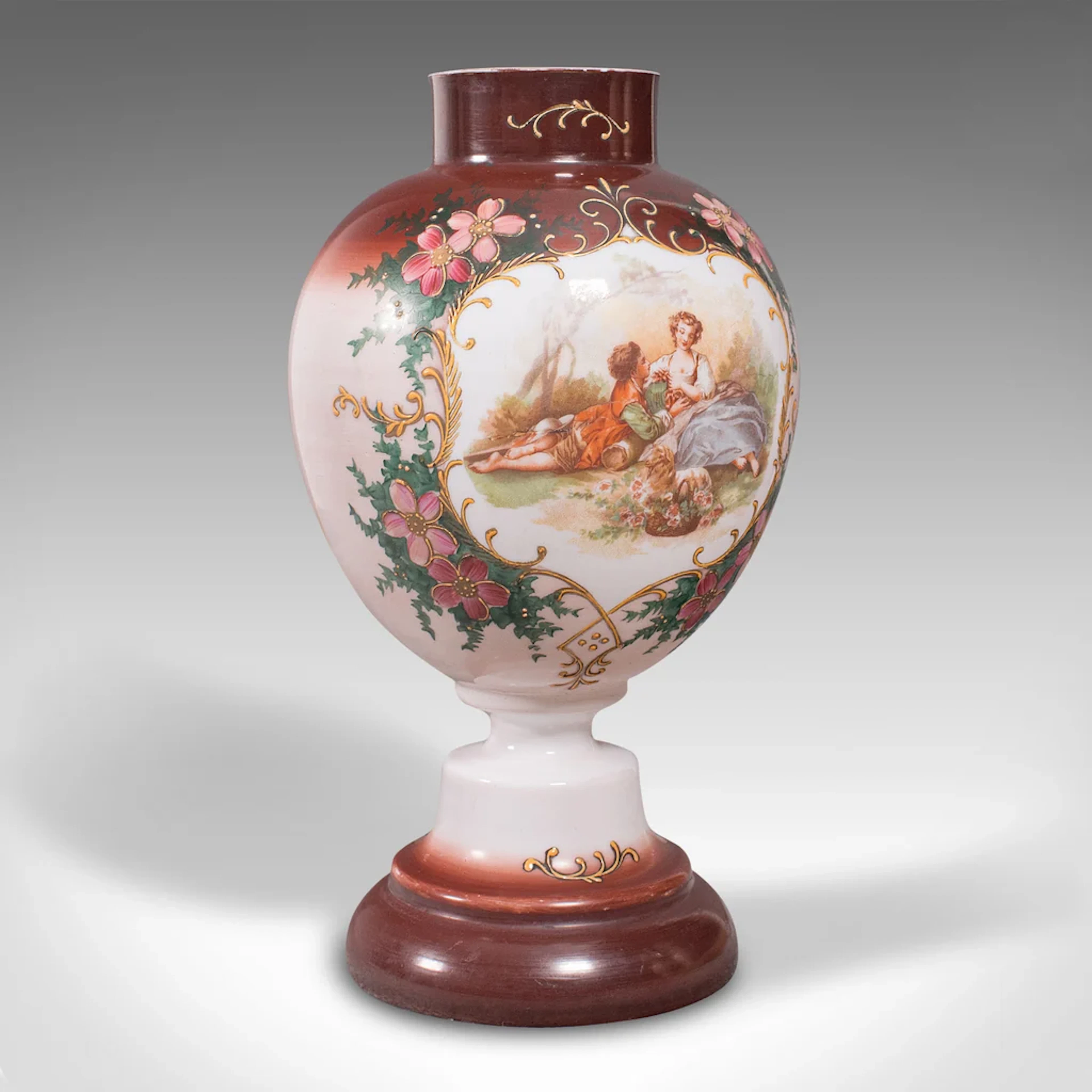 Antique Decorative Flower Vase, Continental, Milk Glass, Baluster