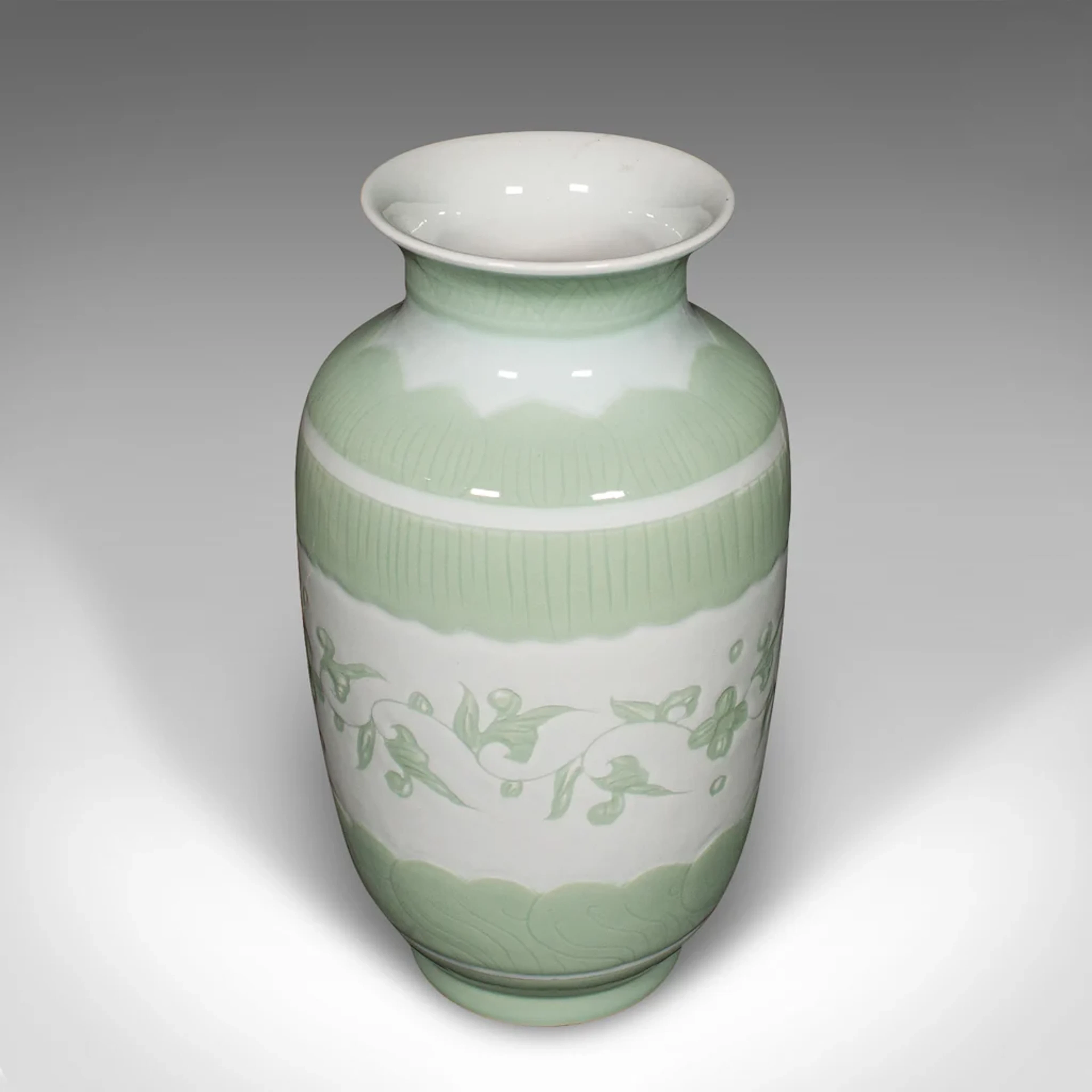 Large Antique Flower Bouquet Vase, Chinese, Celadon Ceramic Urn, Victorian