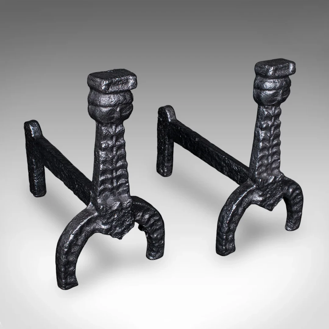 Pair of Antique Fireside Andirons, English, Fire Dog, Hearth, Georgian, C.1805