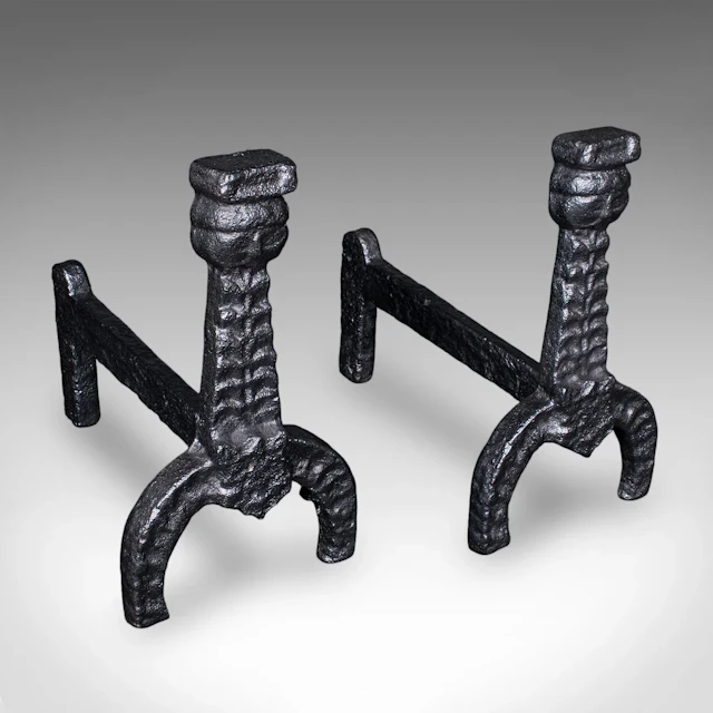 Pair of Antique Fireside Andirons, English, Fire Dog, Hearth, Georgian, C.1805
