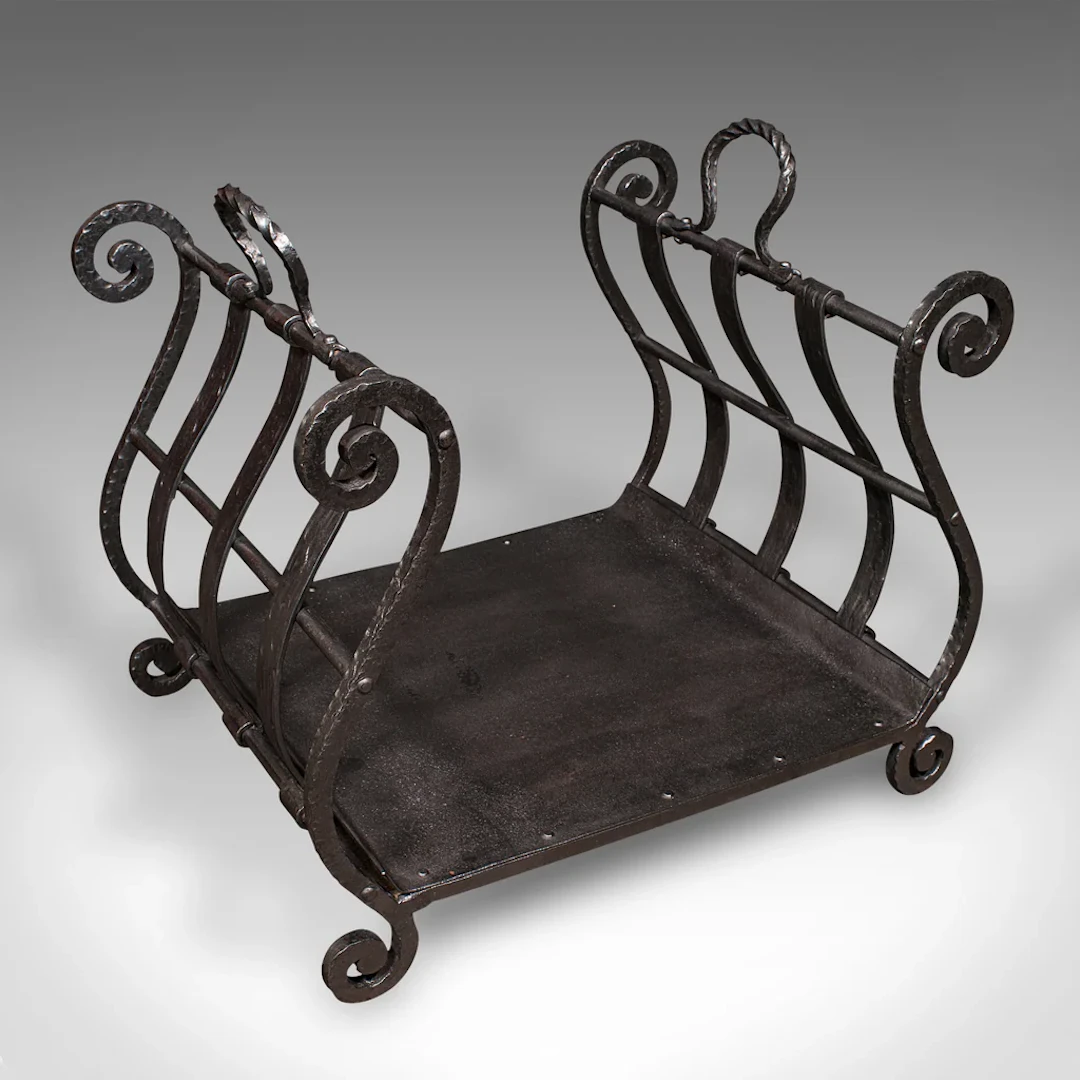 Antique Log Layer, English, Wrought Iron Fireside Fuel Keeper, Victorian