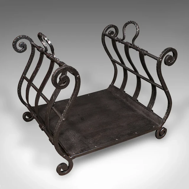 Antique Log Layer, English, Wrought Iron Fireside Fuel Keeper, Victorian