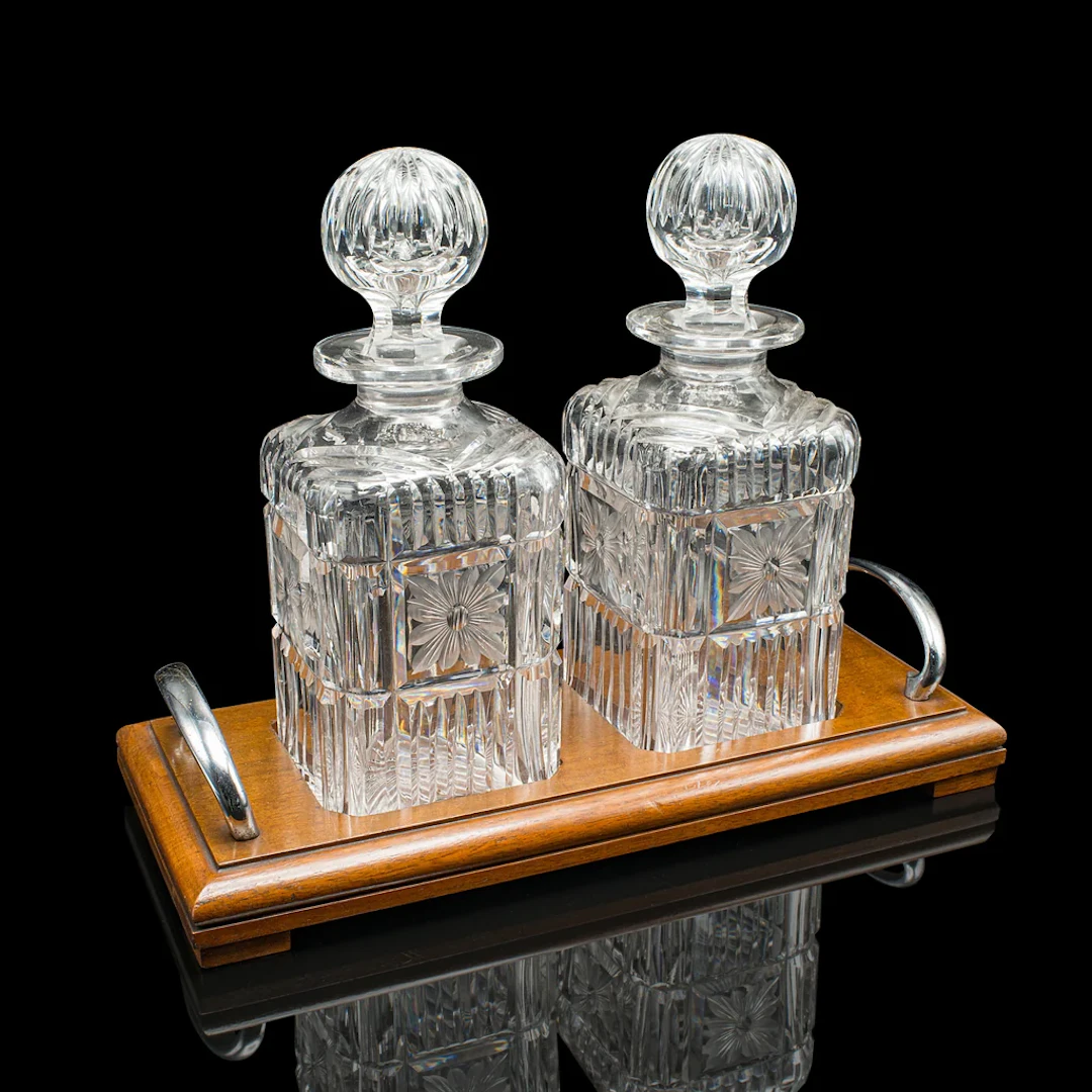 Antique Decanter Service, English, Crystal Glass, Pair, Mappin & Webb
