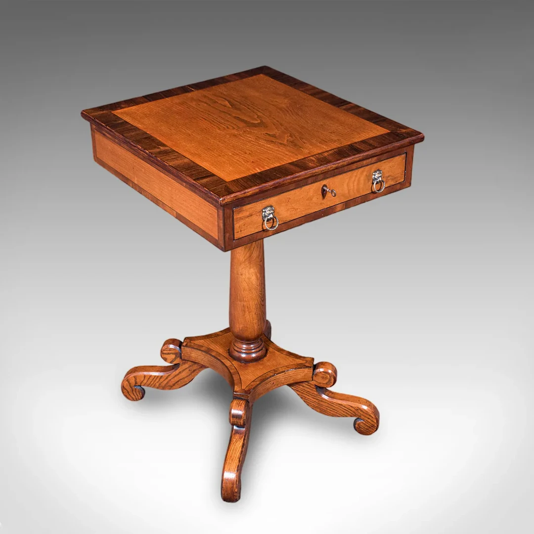 Vintage Regency Revival Side Table, English, Oak, Walnut, Accent, End, Art Deco