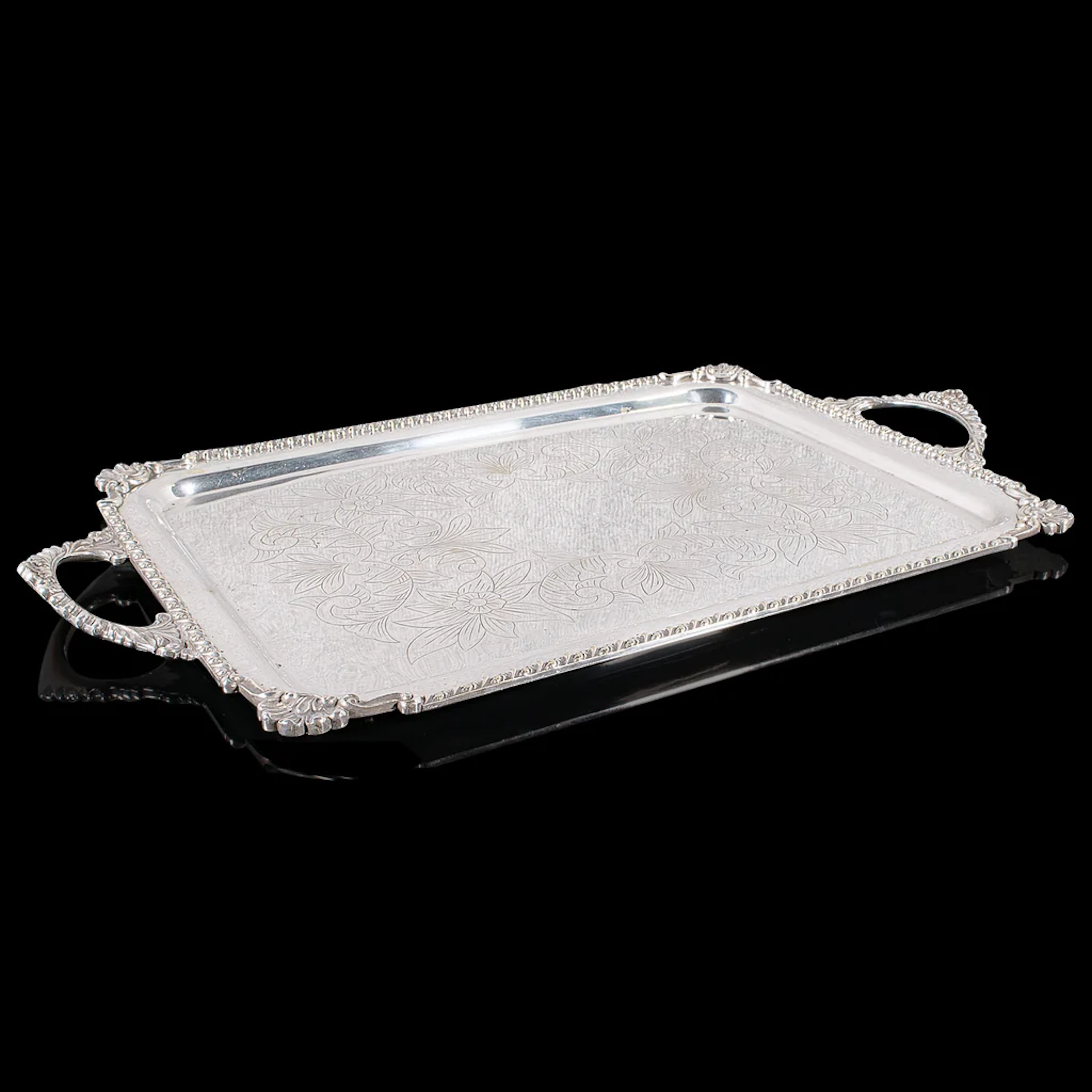 Large Antique Presentation Tray, Egyptian Silver Plate, Afternoon