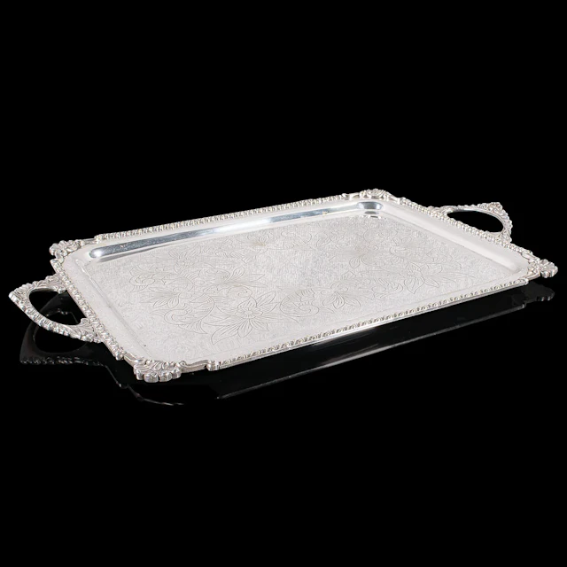 Large Antique Presentation Tray, Egyptian Silver Plate, Afternoon
