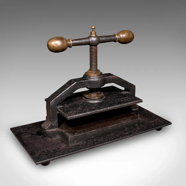 Heavy Antique Book Press, English Cast Iron, Bronze, Industrial Binder