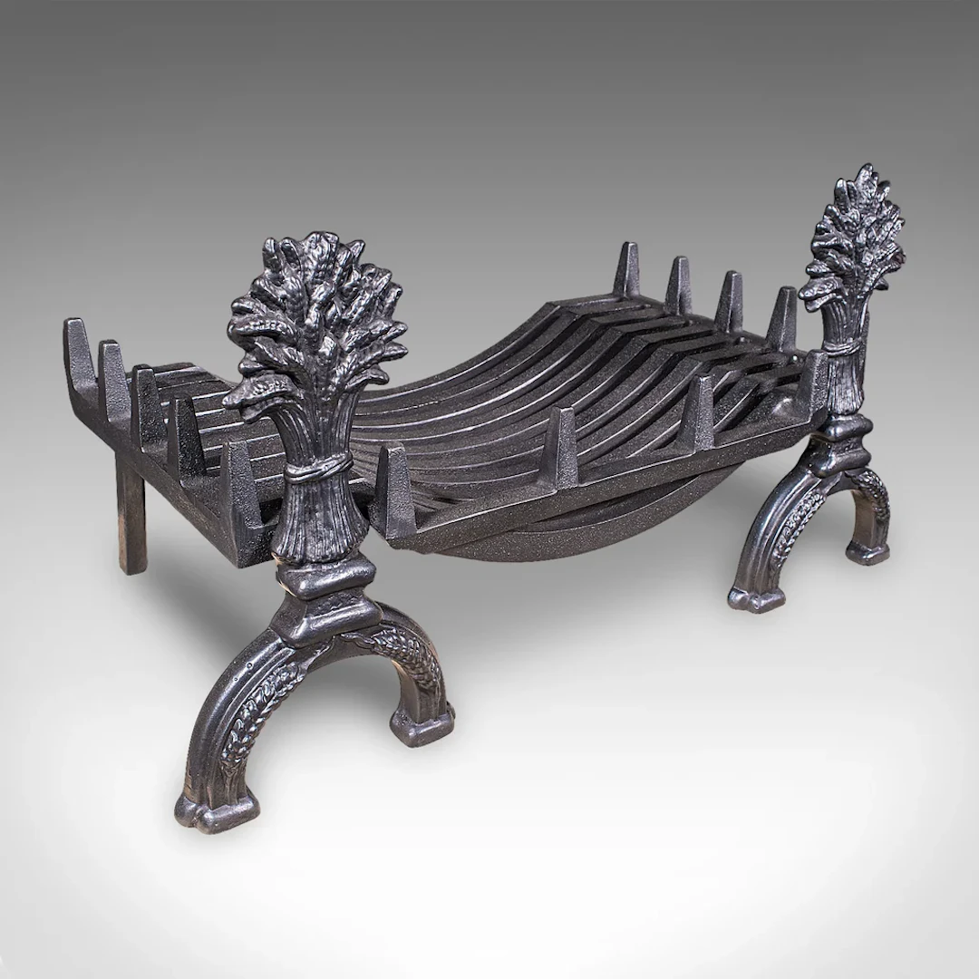 Antique Country House Fireplace Set, English, Fire Basket, Andirons, Victorian