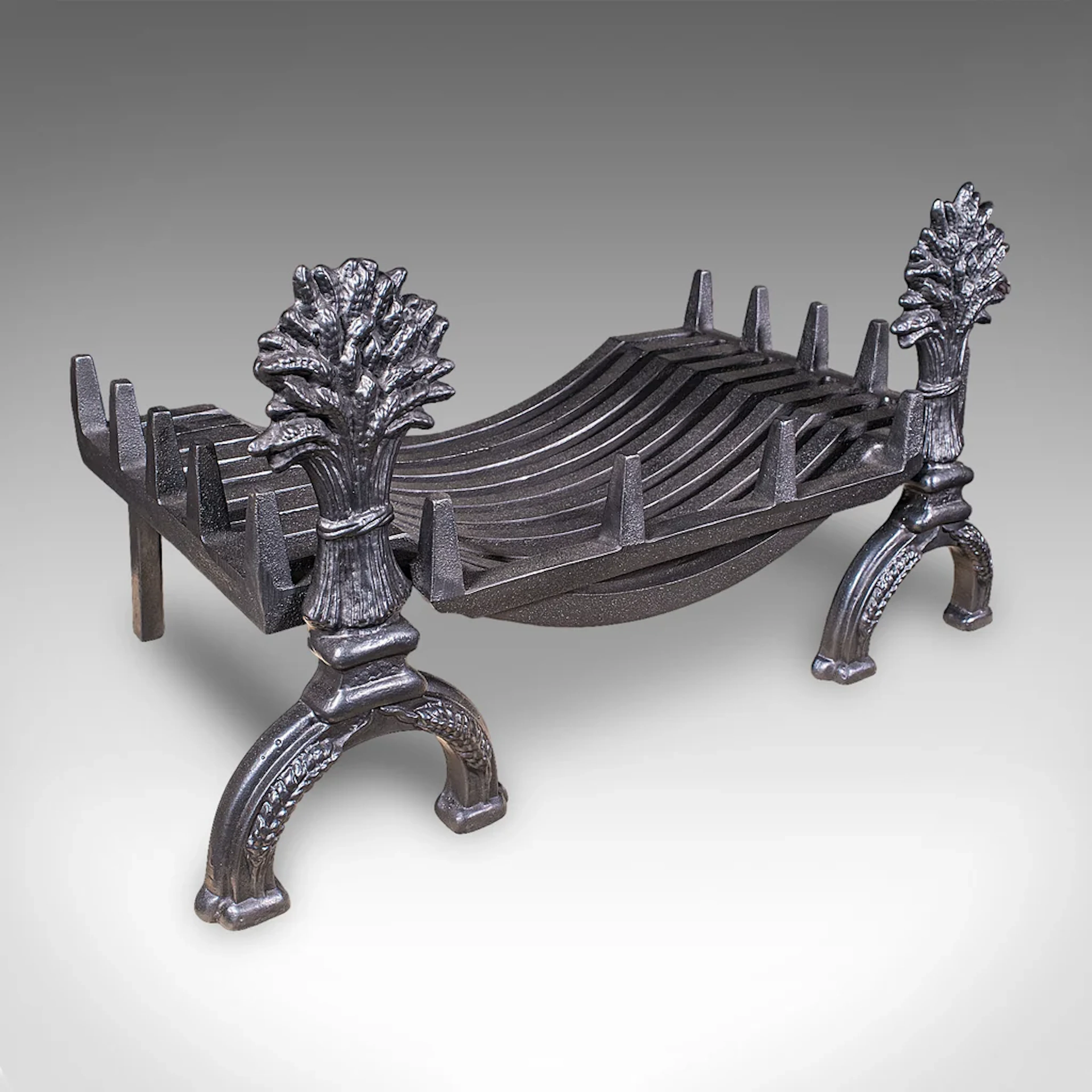 Antique Country House Fireplace Set, English, Fire Basket, Andirons, Victorian